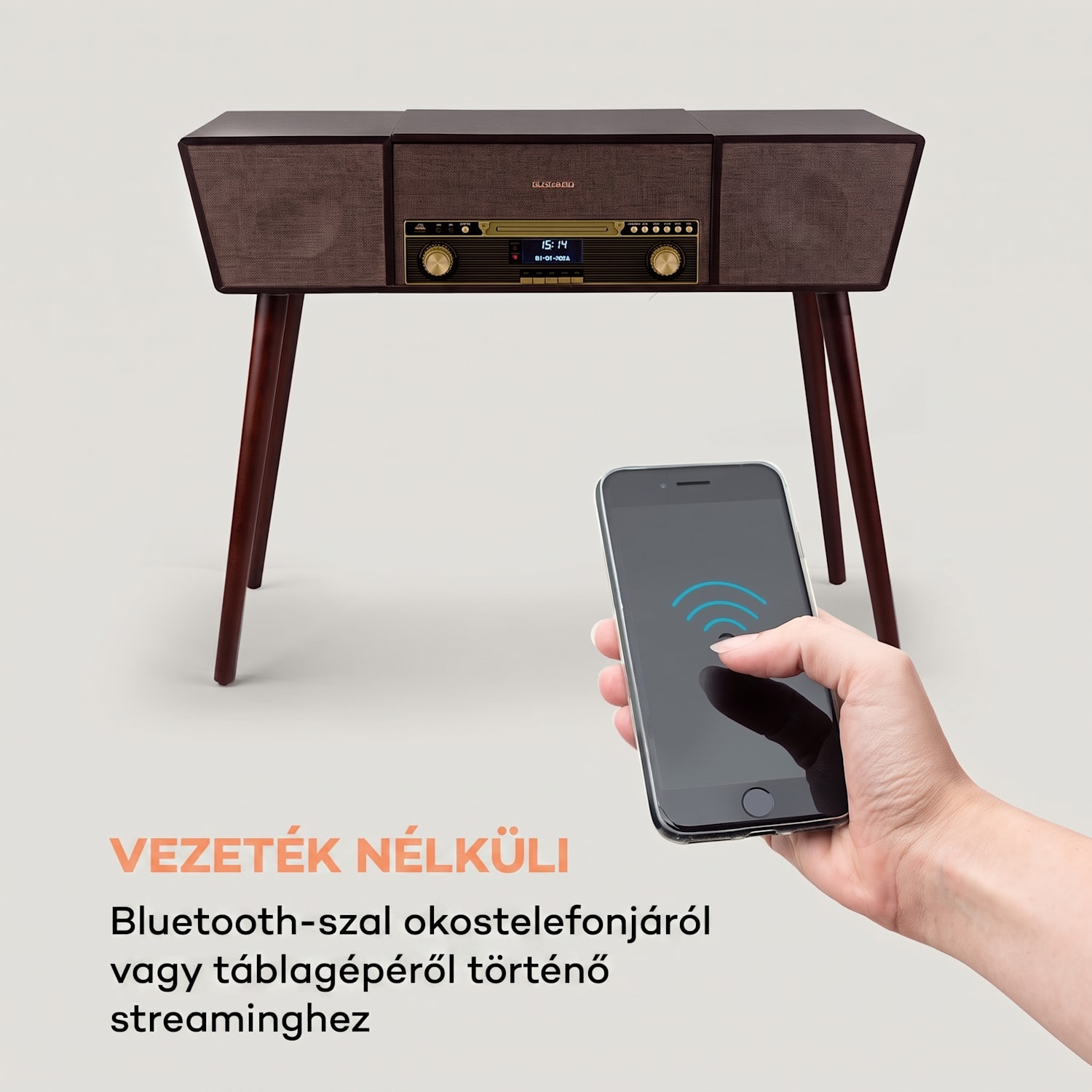 Belle Epoque 1912, retró lemezjátszó, CD, BT, USB, DAB+/FM, barna 