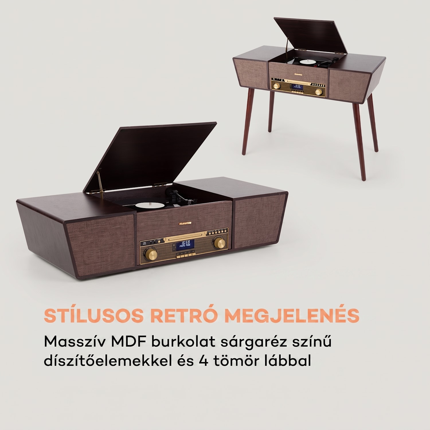 Belle Epoque 1912, retró lemezjátszó, CD, BT, USB, DAB+/FM, barna 