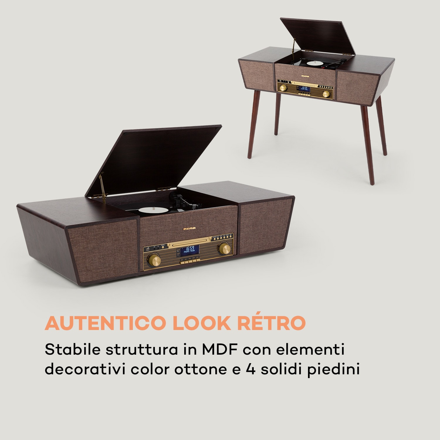 Belle Epoque 1912 giradischi retrò CD BT USB DAB+/FM marrone 