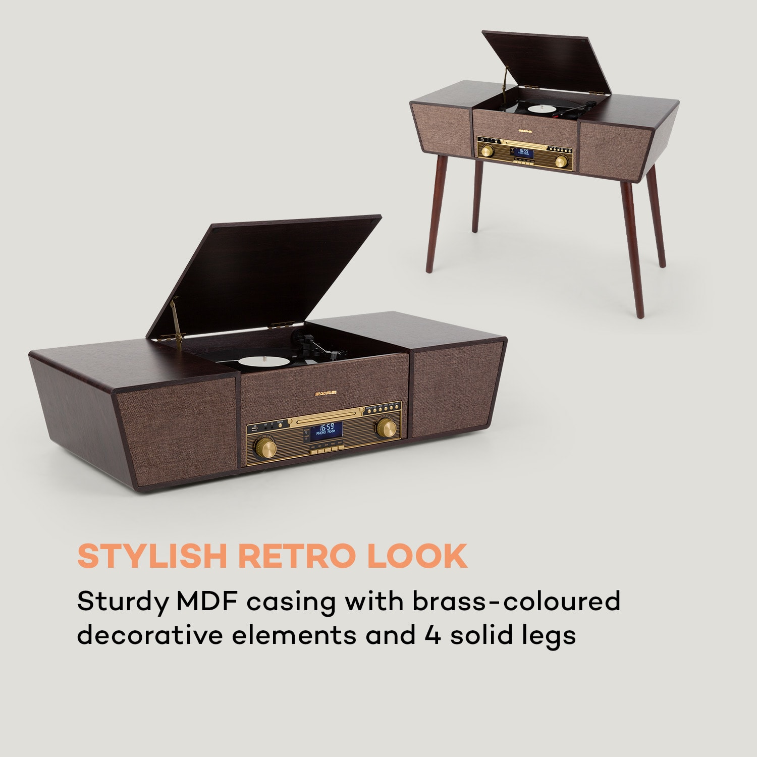 Belle Epoque 1912 Retro Turntable Record Player CD BT USB DAB + / FM Brown 