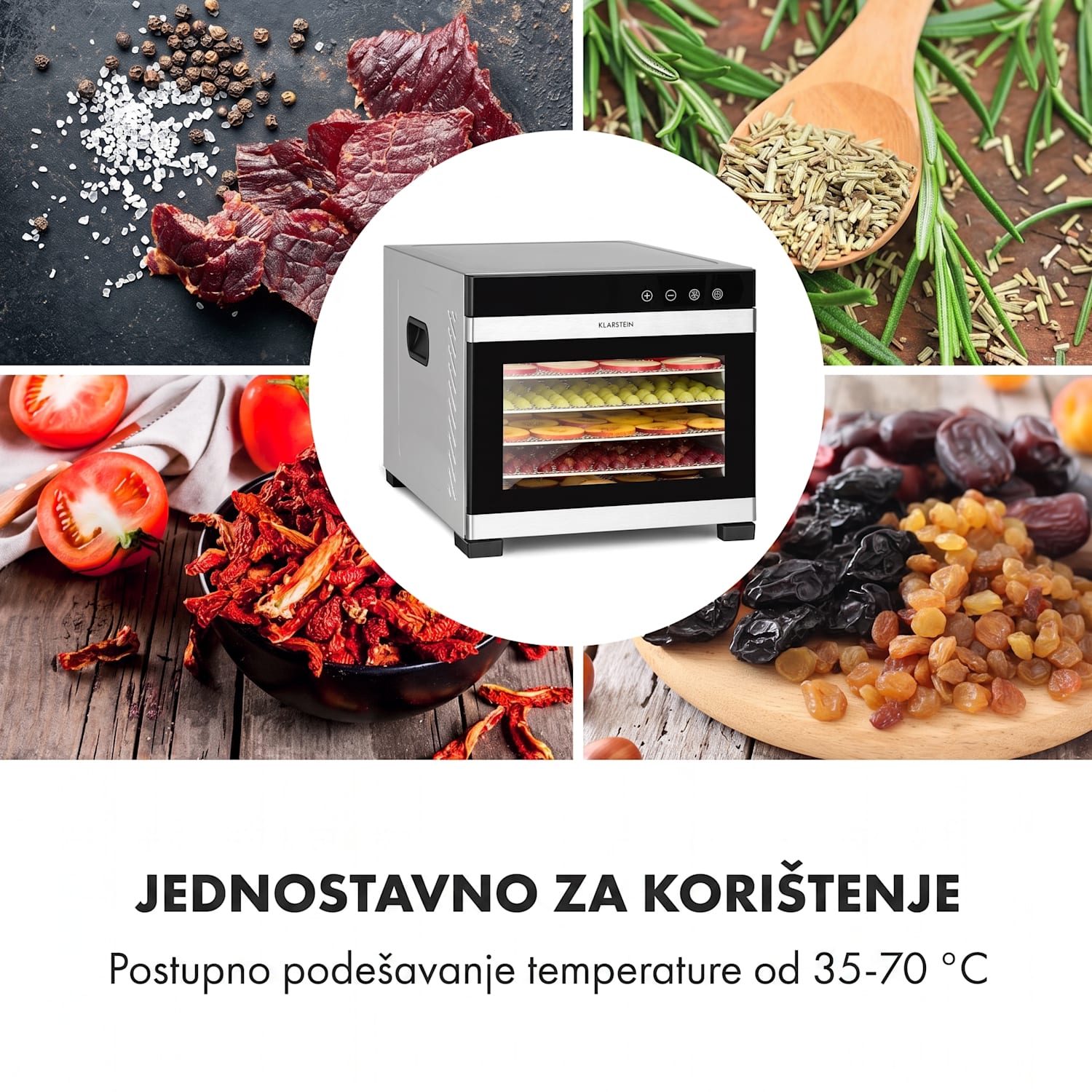 Flavour Dry, sušilica namirnica, 35 – 75 °C, LCD zaslon osjetljiv na dodir, timer, crna 