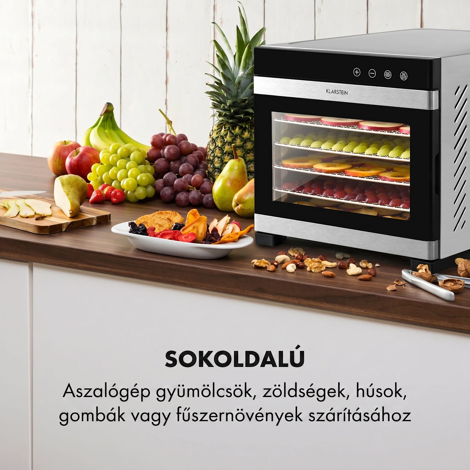 Flavour Dry, aszalógép, 35 – 75 °C, LCD érintőképernyős kijelző, időzítő, fekete 