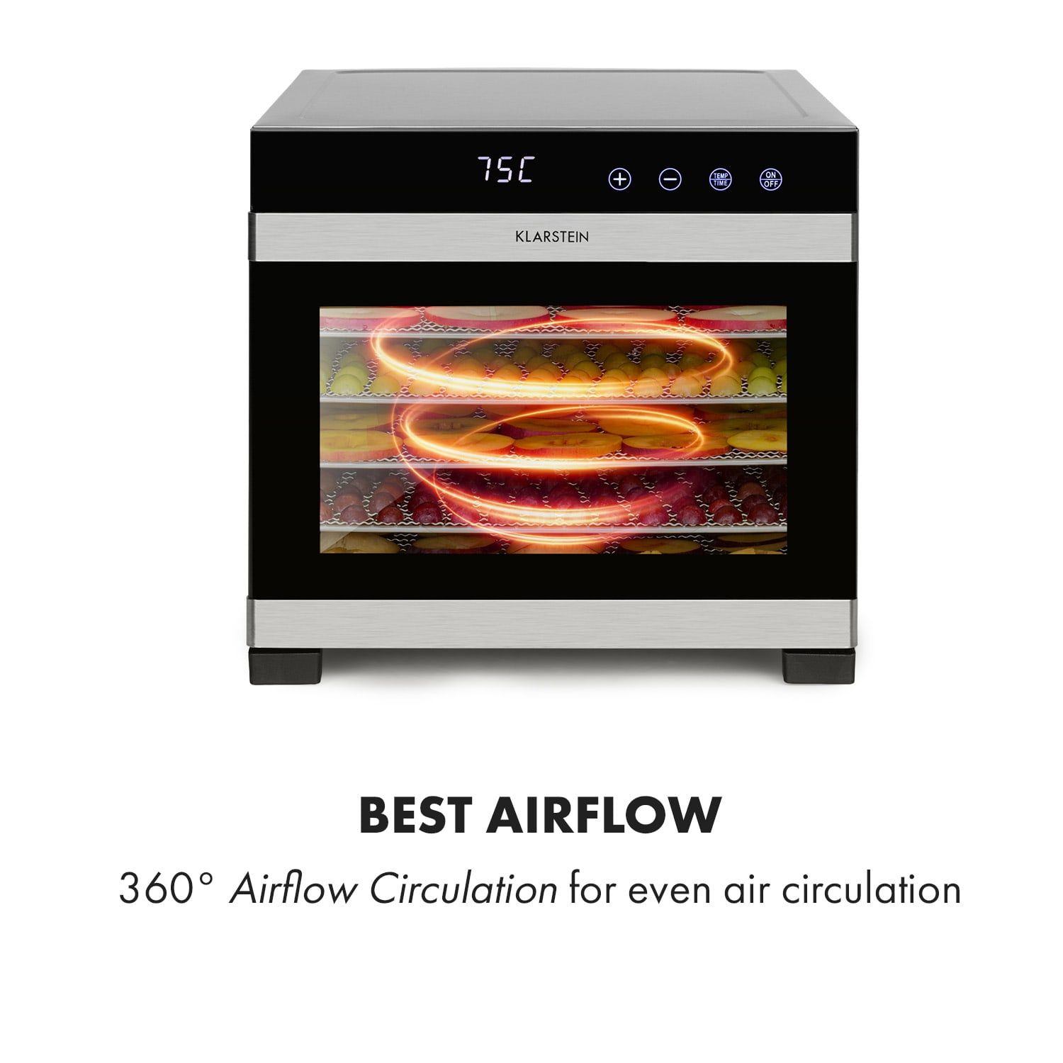 Flavour Dry, сушилня за храна, 35 - 75 ° C, LCD сензорен екран, таймер, черен 