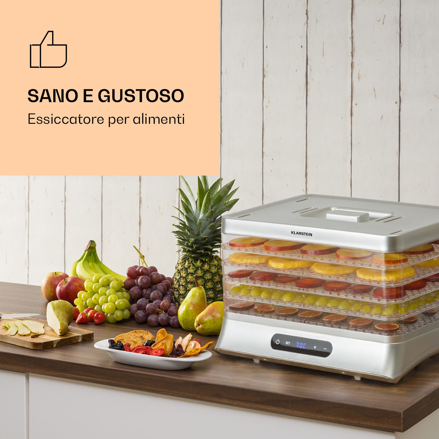 Silver Jerky - Essiccatore, 500W, display LED, senza BPA, 35-70 °C 