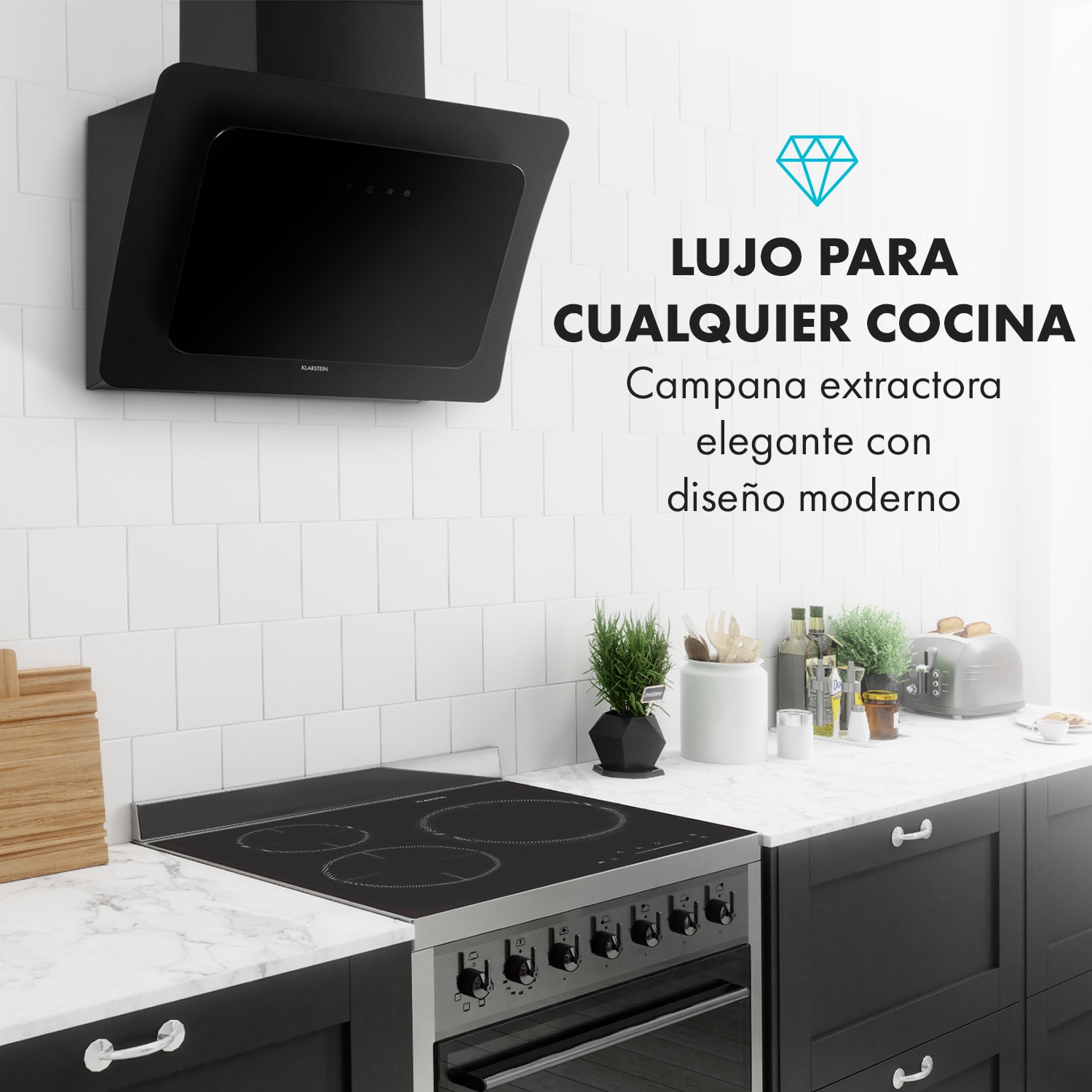 Ariana campana extractora 60 cm 604m³/h panel táctil etiqueta energética A negra 60 cm