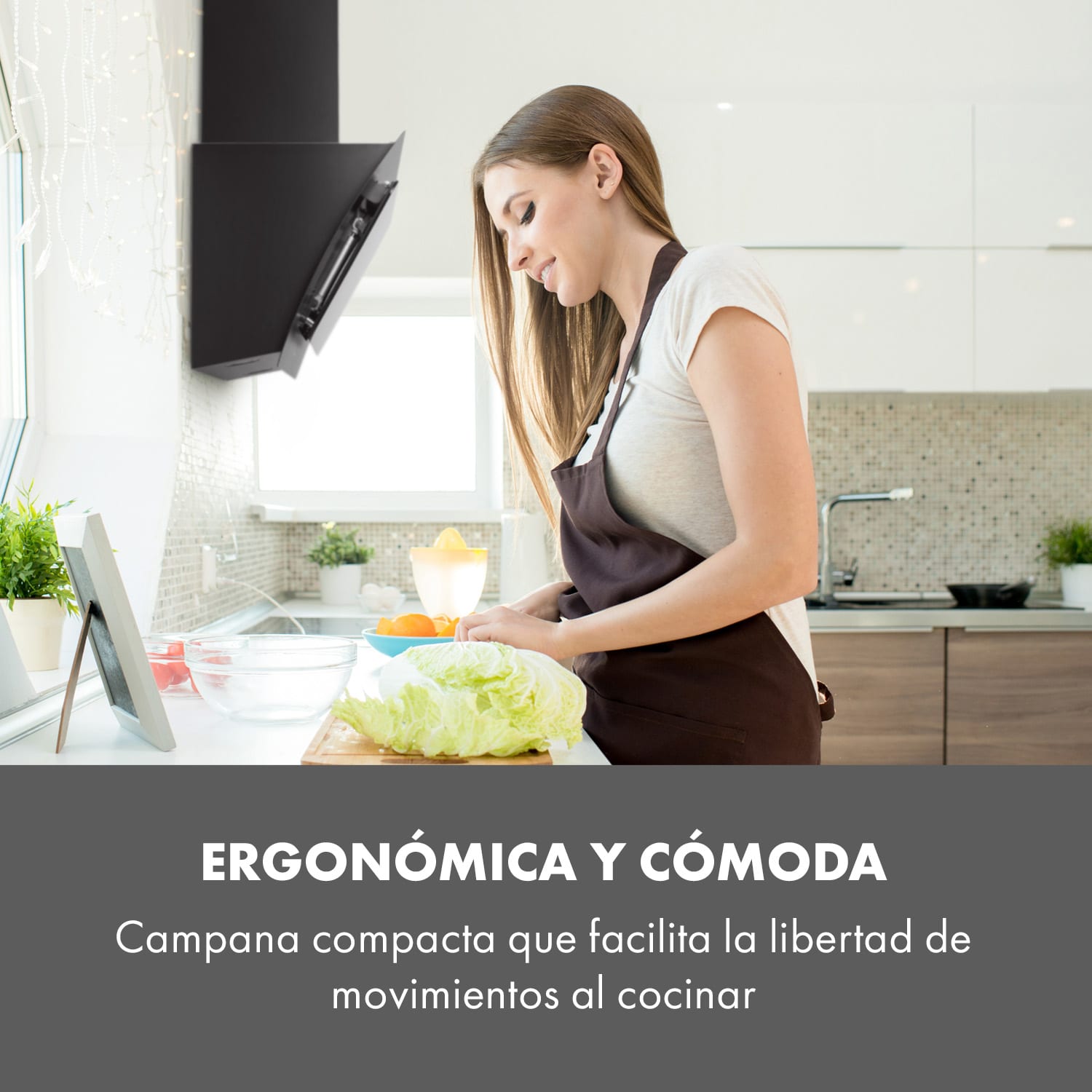 Ariana campana extractora 60 cm 604m³/h panel táctil etiqueta energética A negra 60 cm