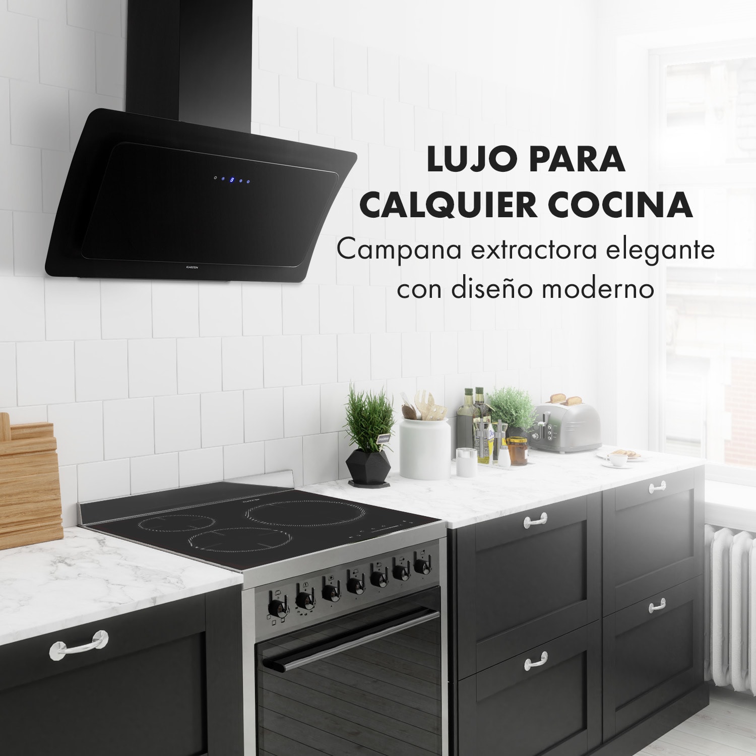 Ariana 90cm 604m³/h campana extractora panel de control táctil EEK A negra 90 cm