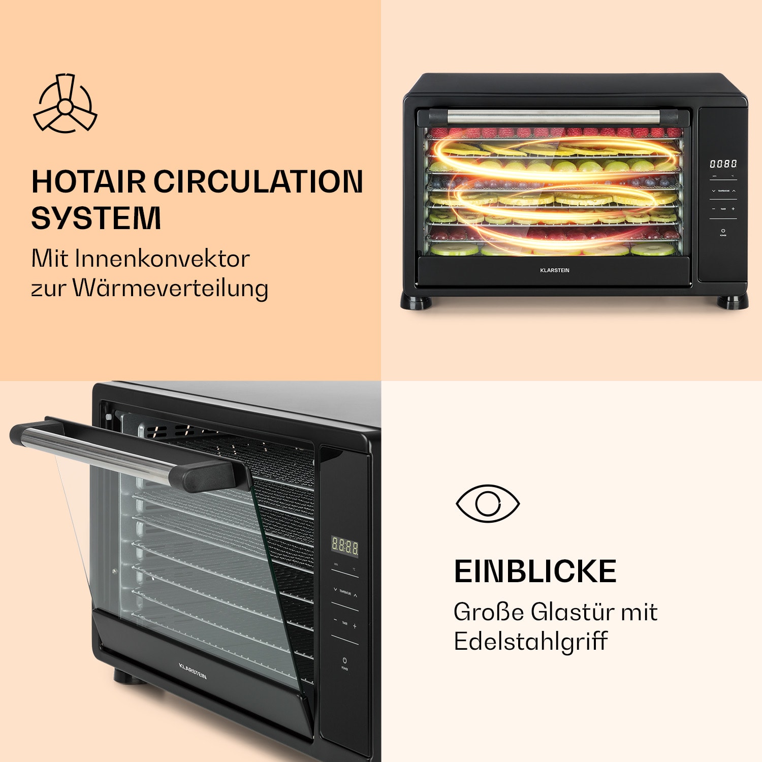 Mega Jerky Dörrautomat 650W 35-80°C LC-Touch-Display Timer 8 Ebenen Schwarz