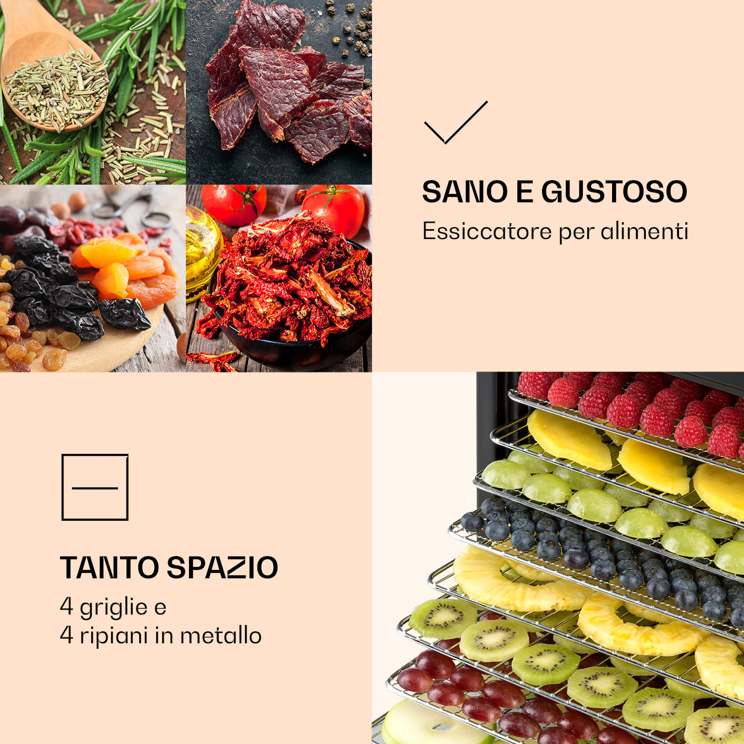 Mega Jerky - Essiccatore, 650W, 35-80°C, schermo LCD touch, timer, 8 ripiani Nero