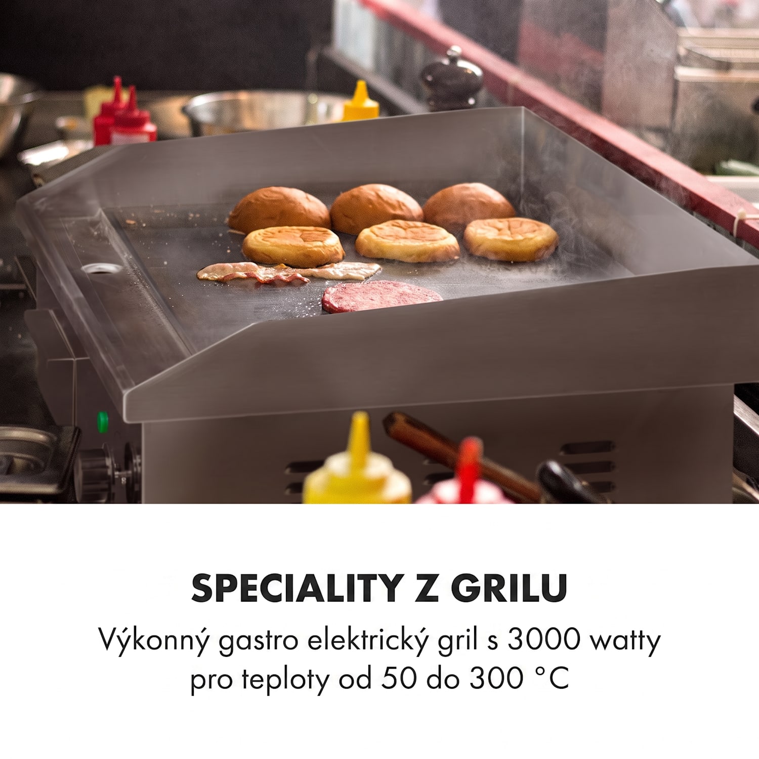 Grillmeile 3000G, elektrický gril, 3000 W, 54,5 x 35 cm, hladký Hladká grilovací deska