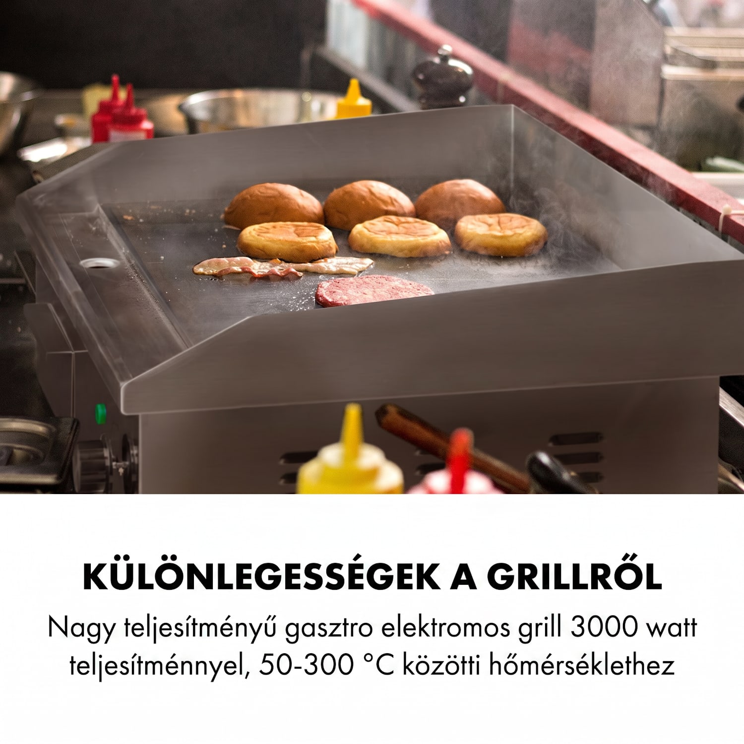 Grillmeile 3000G, elektromos grill, 3000 W, grill lap, 54,5 x 35 cm, sima Sima grill-lemez