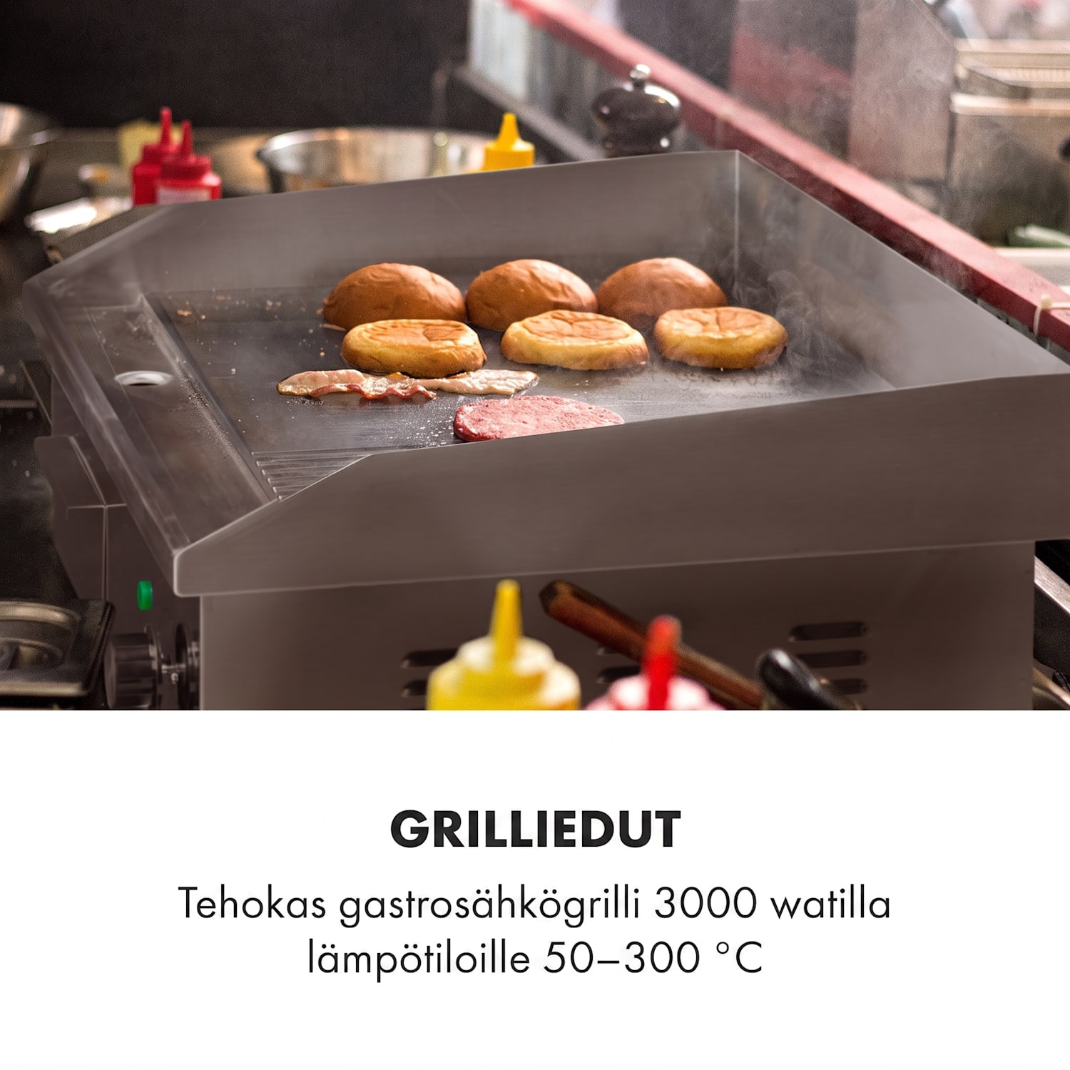 Grillmeile 3000GR Pro -sähkögrilli 3000 W grillilevy 54,5 x 35 cm sileä/uurrettu sileä ja uritettu grillaustaso
