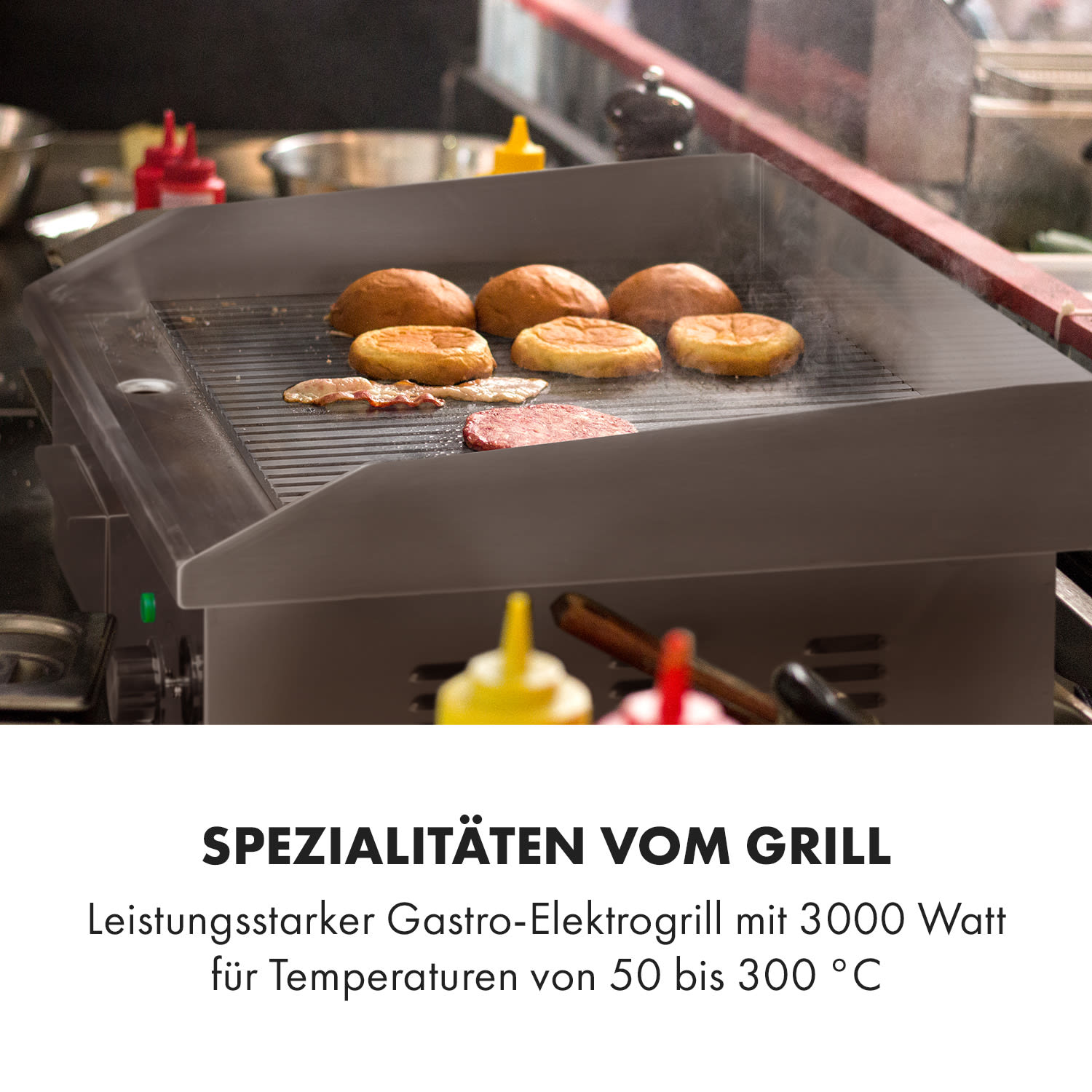 Grillmeile 3000R Elektrogrill 3000W Platte 54,5x35cm geriffelt Geriffelte Grillfläche