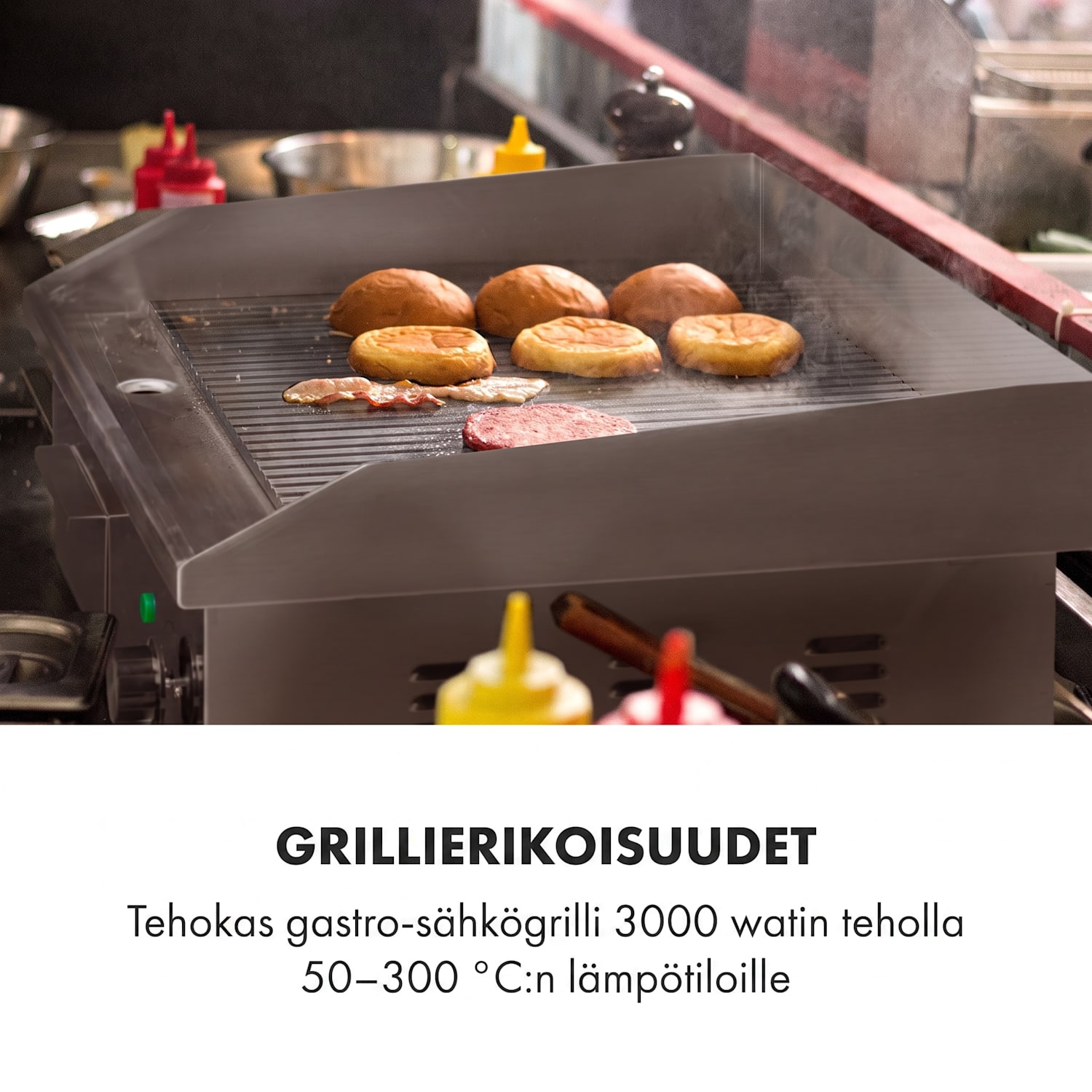 Grillmeile 3000R Pro -sähkögrilli 3000 W grillilevy 54,5 x 35 cm uurrettu uritettu grillaustaso