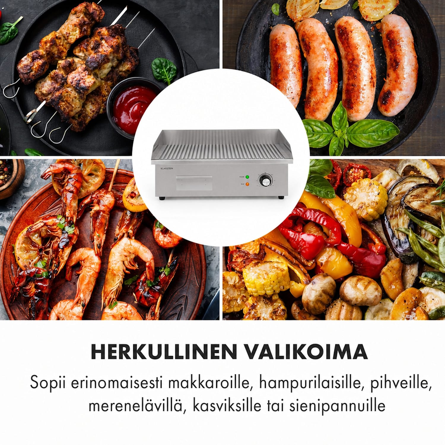 Grillmeile 3000R Pro -sähkögrilli 3000 W grillilevy 54,5 x 35 cm uurrettu uritettu grillaustaso