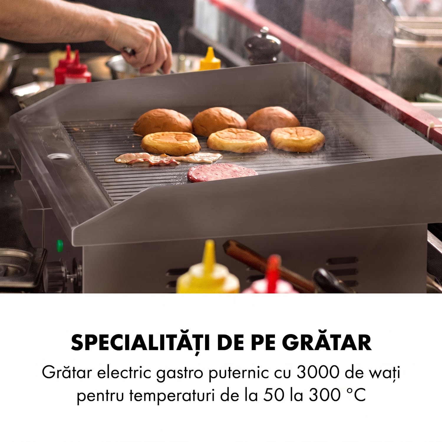 Grillmeile 3000R, grătarul electric, 3000 W, placă de grill, 54,5 x 35 cm, striat Placă de grătar canelată