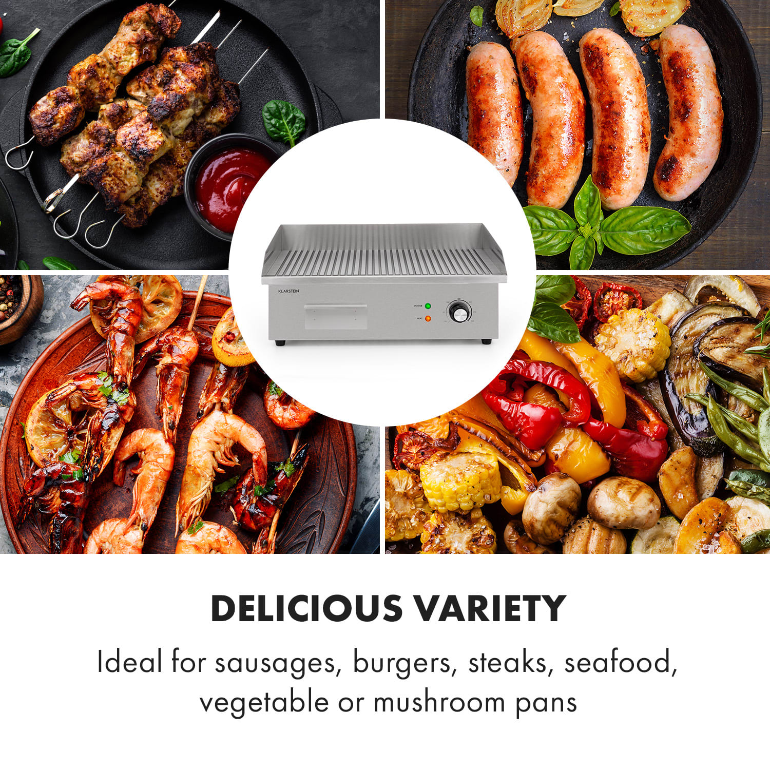 Grillmeile 3000R, grill elektryczny, płyta 54,5 x 35 cm, ryflowany, 3000 W Rowkowana płyta grillowa