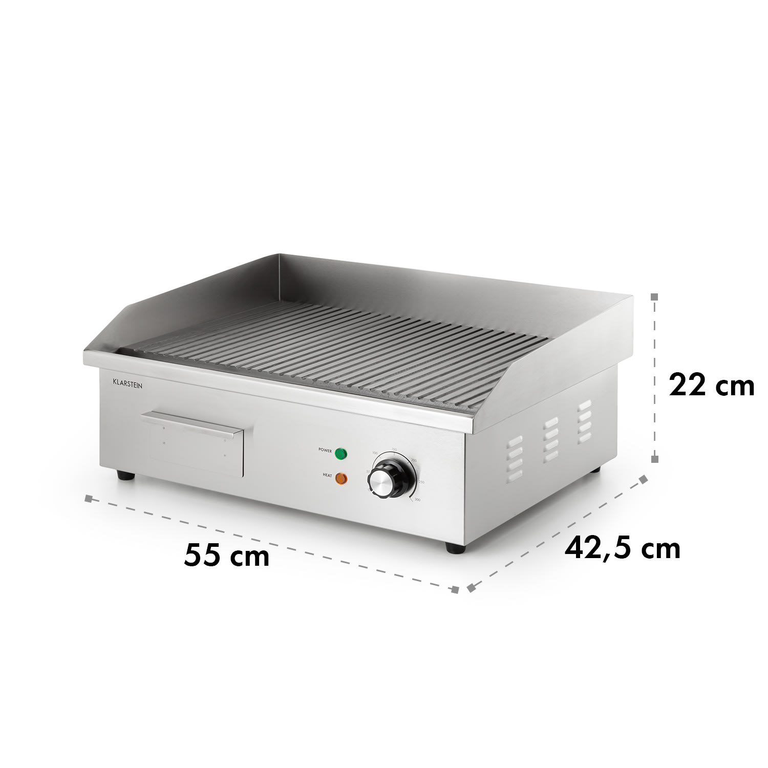 Grillmeile 3000R, grill elektryczny, płyta 54,5 x 35 cm, ryflowany, 3000 W Rowkowana płyta grillowa