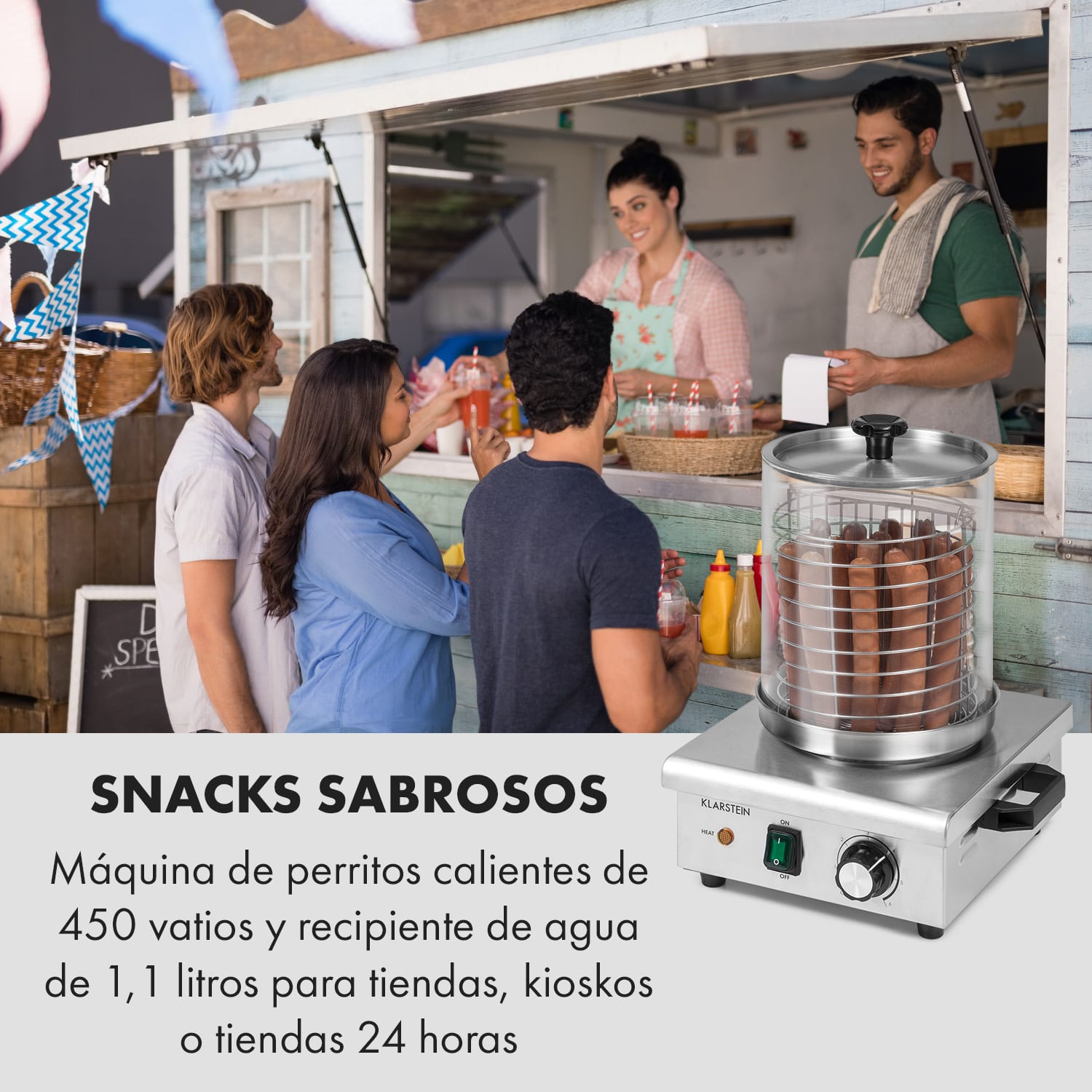 Máquina de perritos calientes Wurstfabrik 450, 450W, 5 litros, 30-100°C, vidrio, acero Inoxidable 450 W