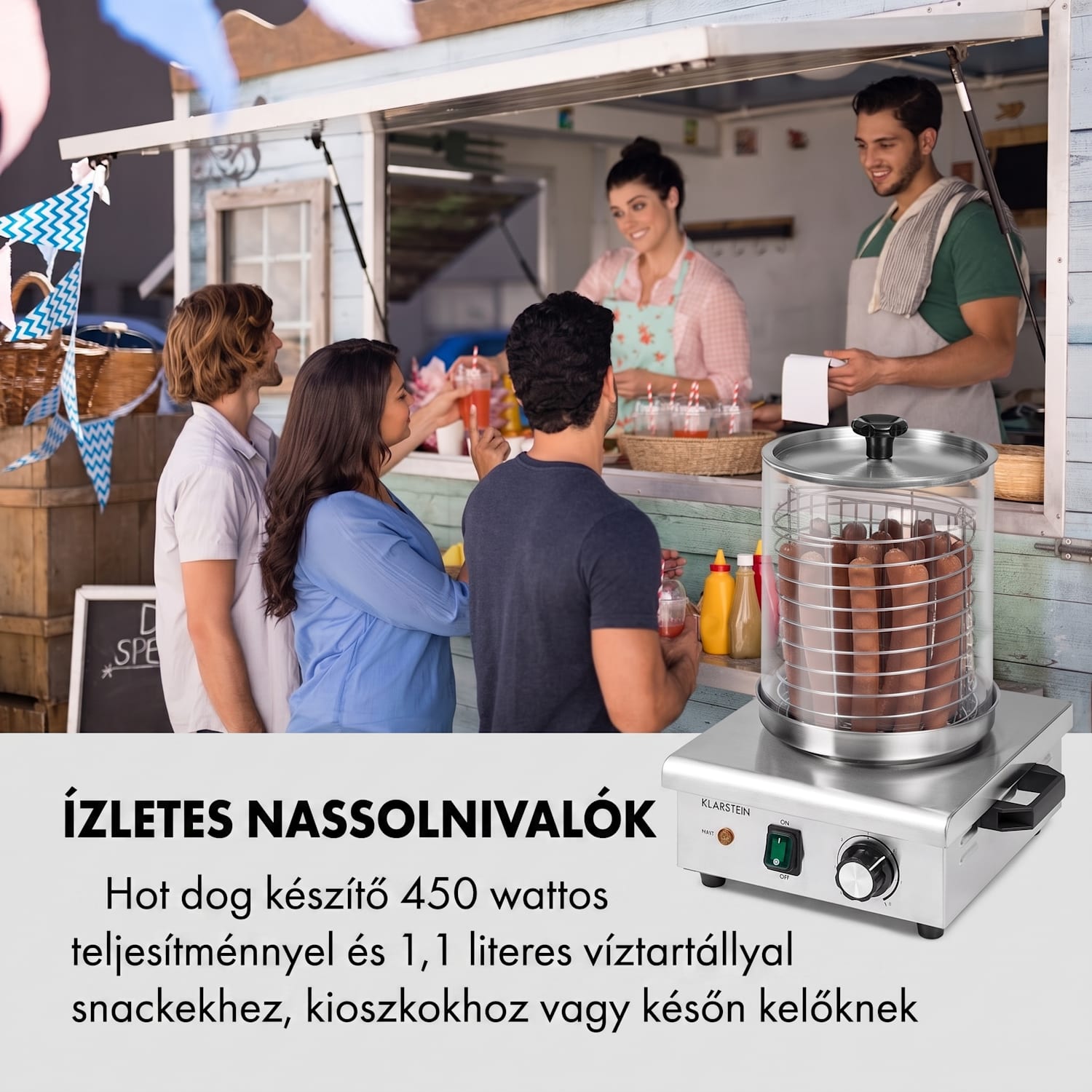 Wurstfabrik 450, hot-dog készítő, 450 W, 5 l, 30 - 100°C, üveg, rozsdamentes acél 450 W