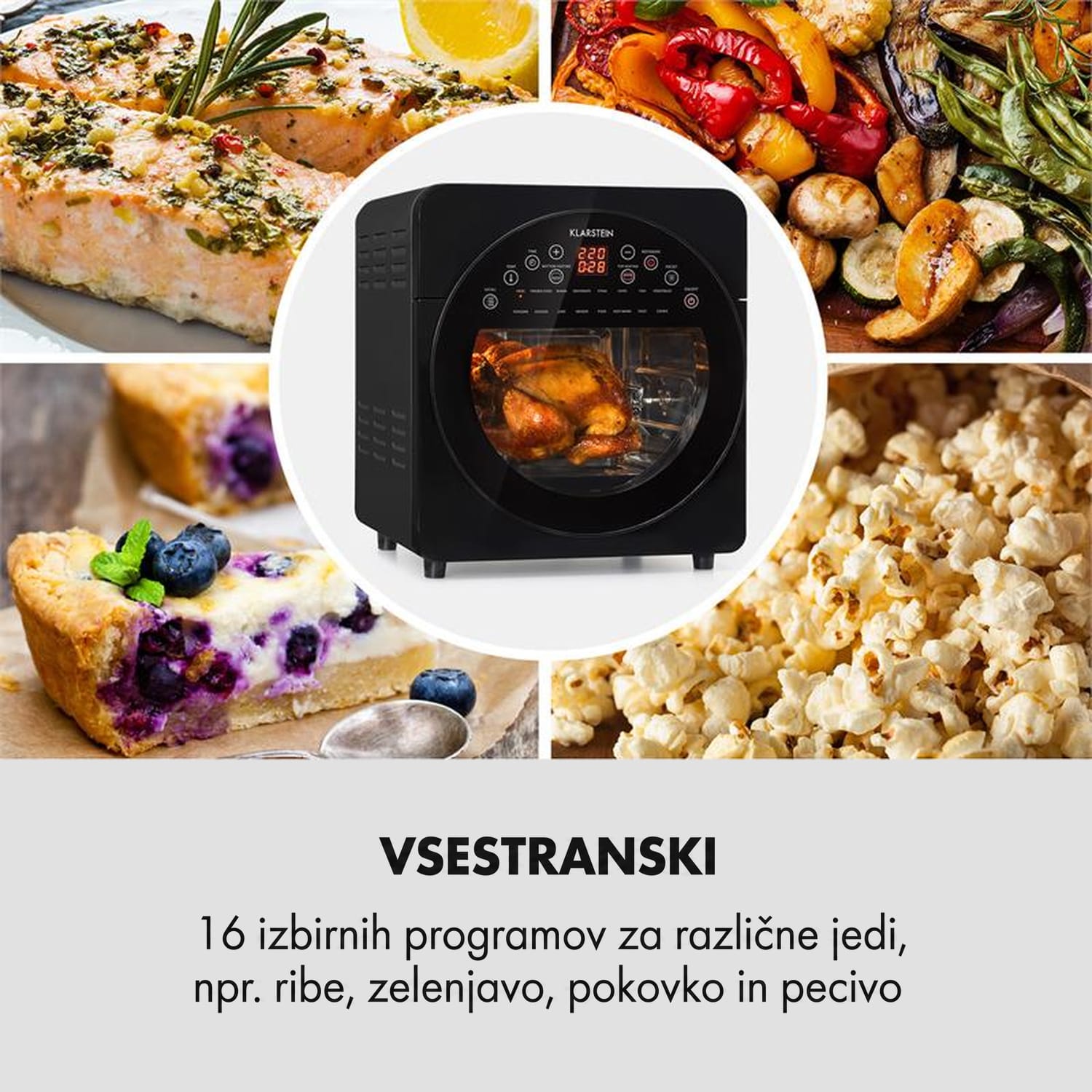 AeroVital, easy touch, toplozračna friteza, 1700W, 14l, 16 programov, črna Črna