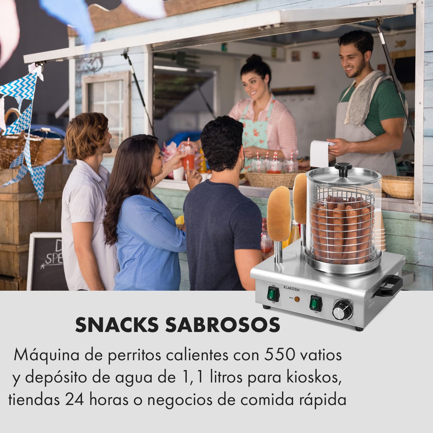 Wurstfabrik Pro 550 Máquina de perritos calientes de 550W 5L 30-100°C Vidrio Acero inoxidable 550 W