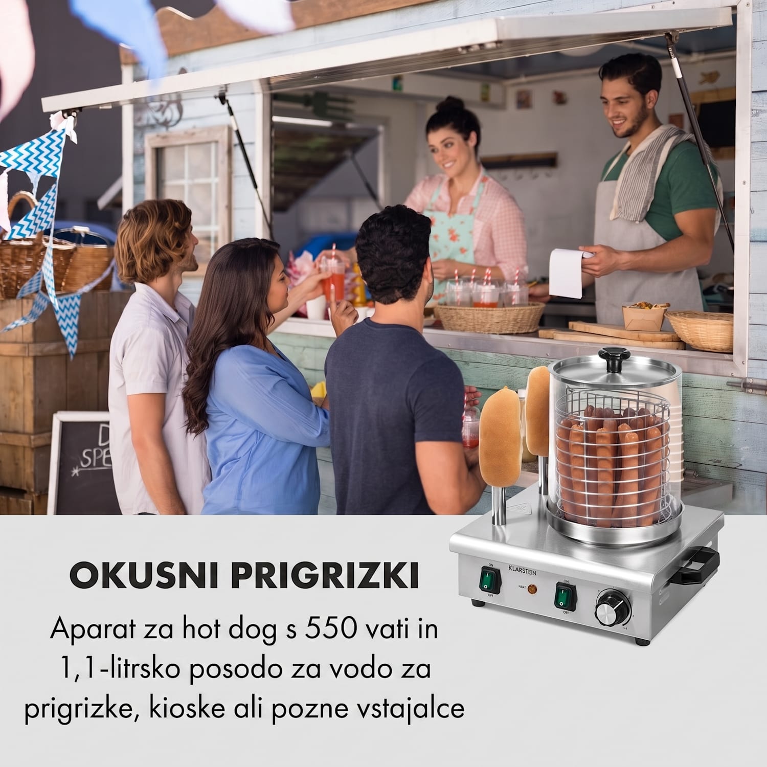 Wurstfabrik 550, aparat za hot dog, 550 W, 5 l, 30 – 100 °C, steklo, nerjaveče jeklo 550 W