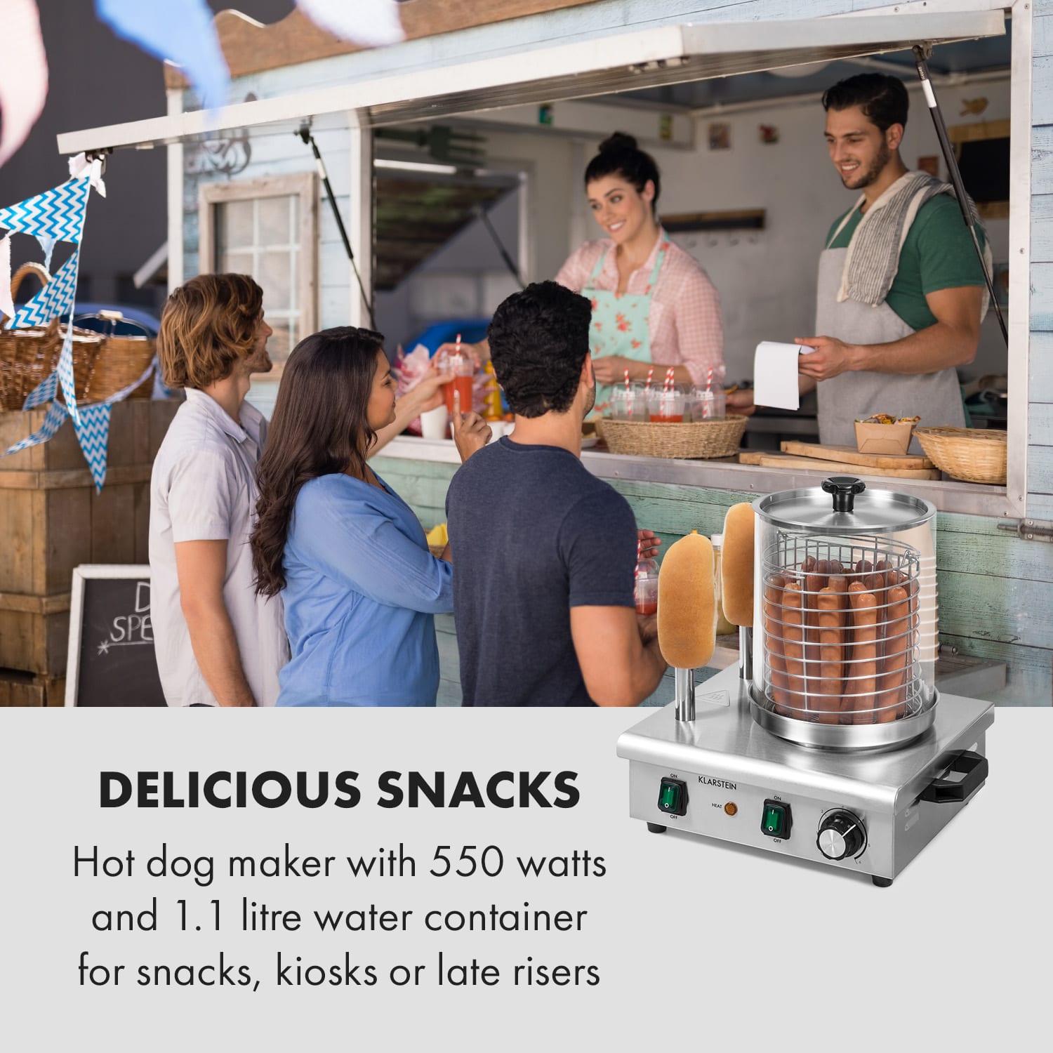 Wurstfabrik 550, hotdogovač, 550 W, 5 l, 30 – 100 °C, sklo, nehrdzavejúca oceľ 550 W