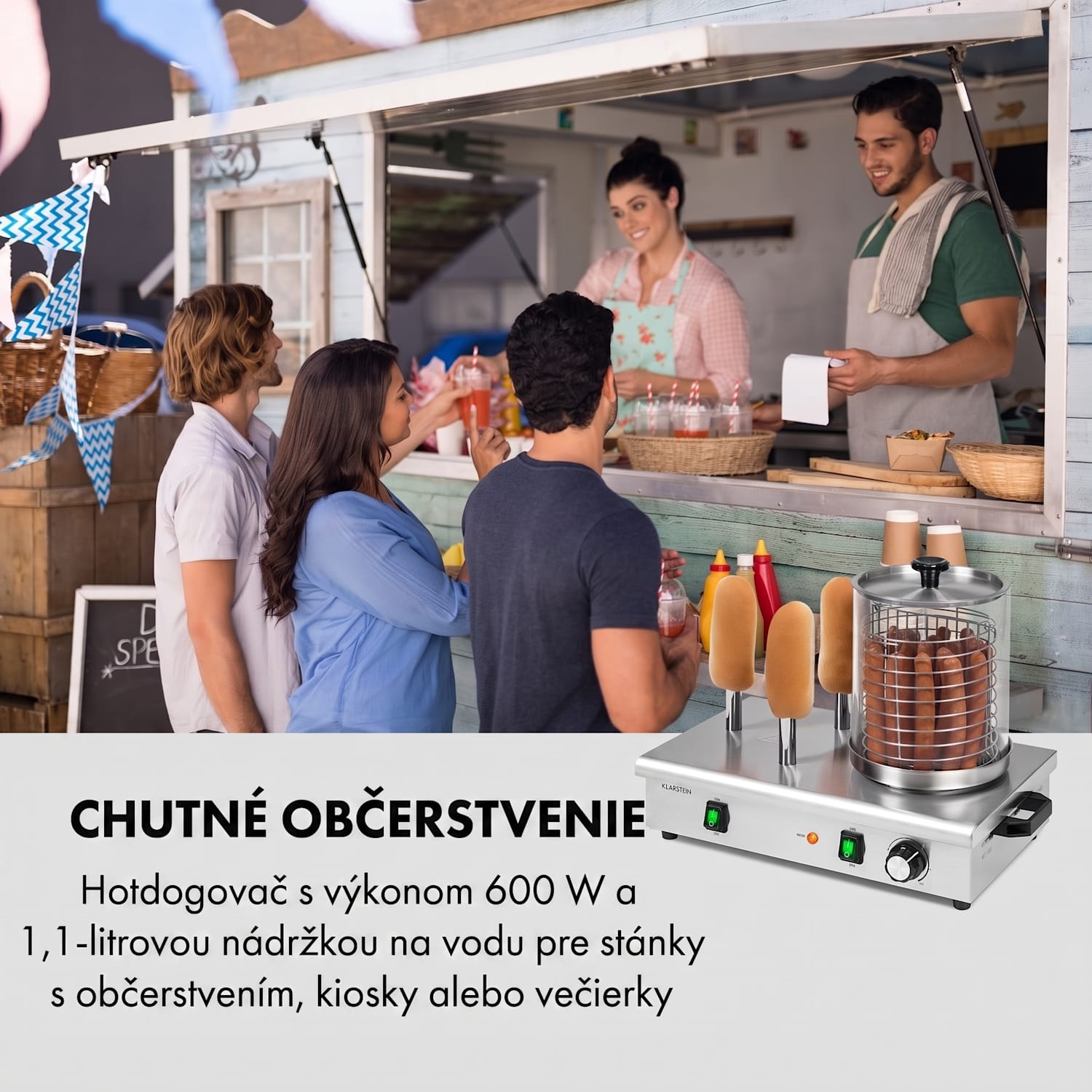 Wurstfabrik 600, hotdogovač, 600 W, 5 l, 30 – 100 °C, sklo, nehrdzavejúca oceľ 600 W