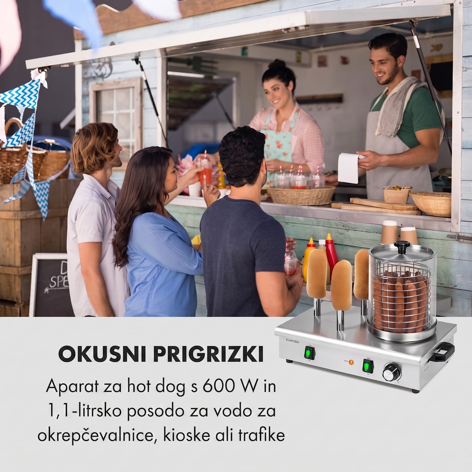 Wurstfabrik 600, aparat za hot dog, 600 W, 5 l, 30 – 100 °C, steklo, nerjaveče jeklo 600 W