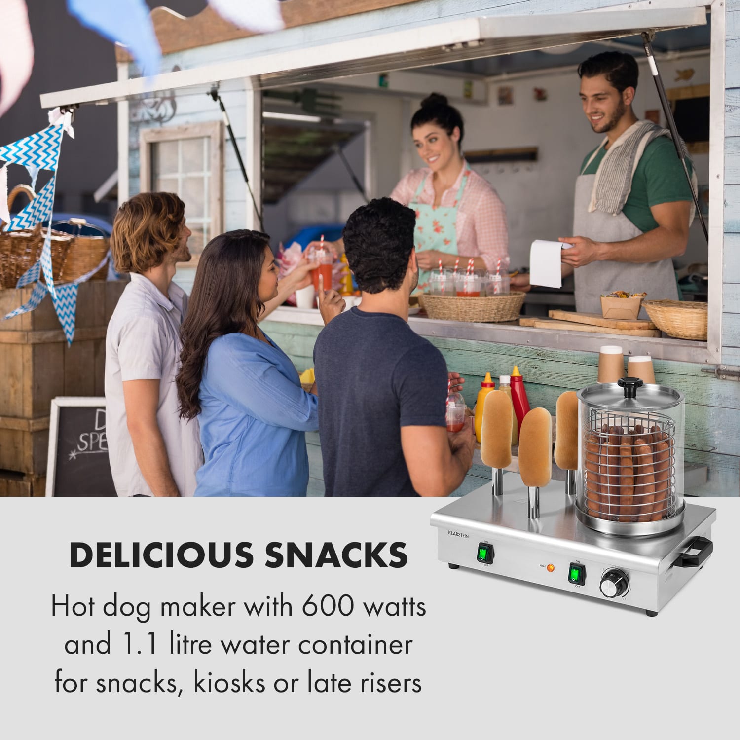 Wurstfabrik 600, hot-dog készítő, 600 W, 5 l, 30 - 100 °C, üveg, rozsdamentes acél 600 W