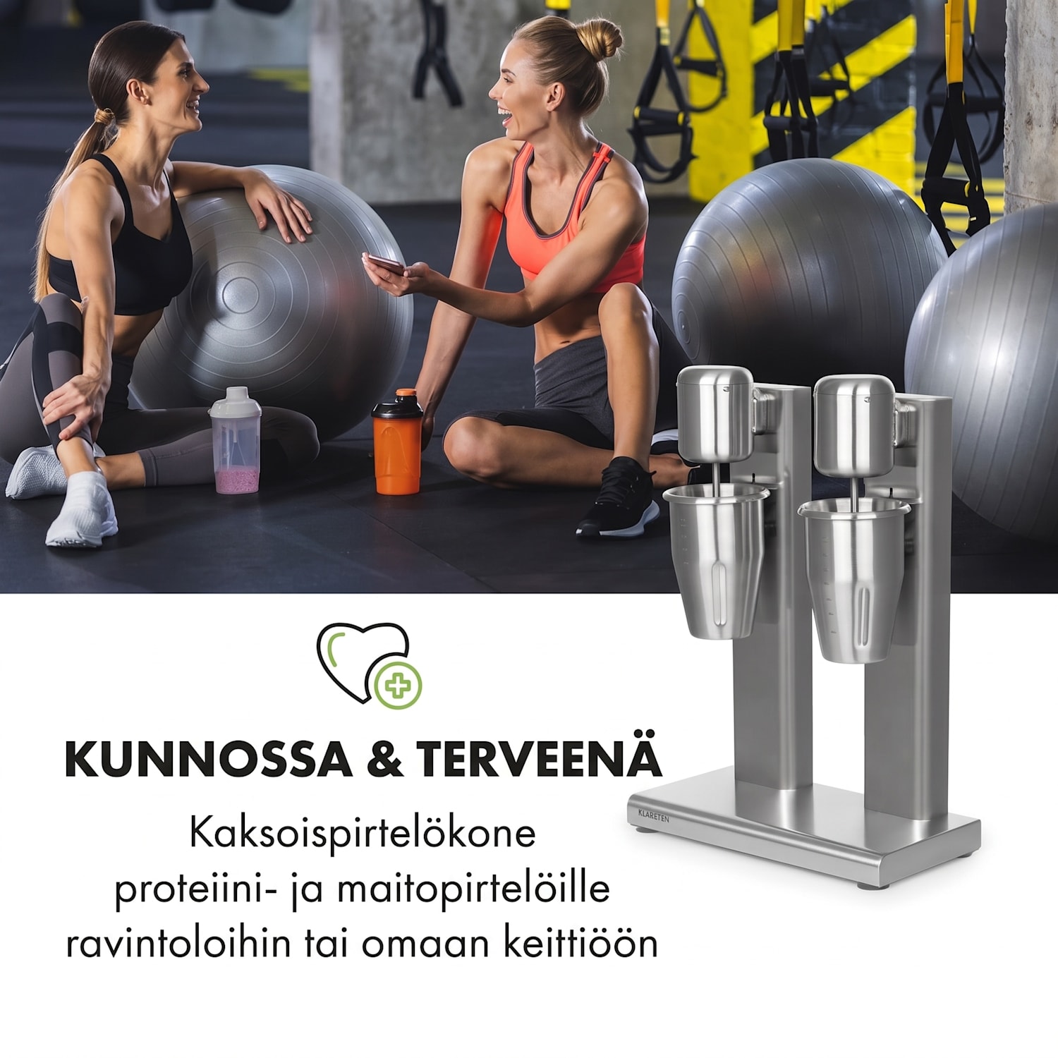 Kraftpaket II Pro -pirtelökone kahdella sekoittimella proteiinipirtelö 160 W ruostumaton teräs 160 W