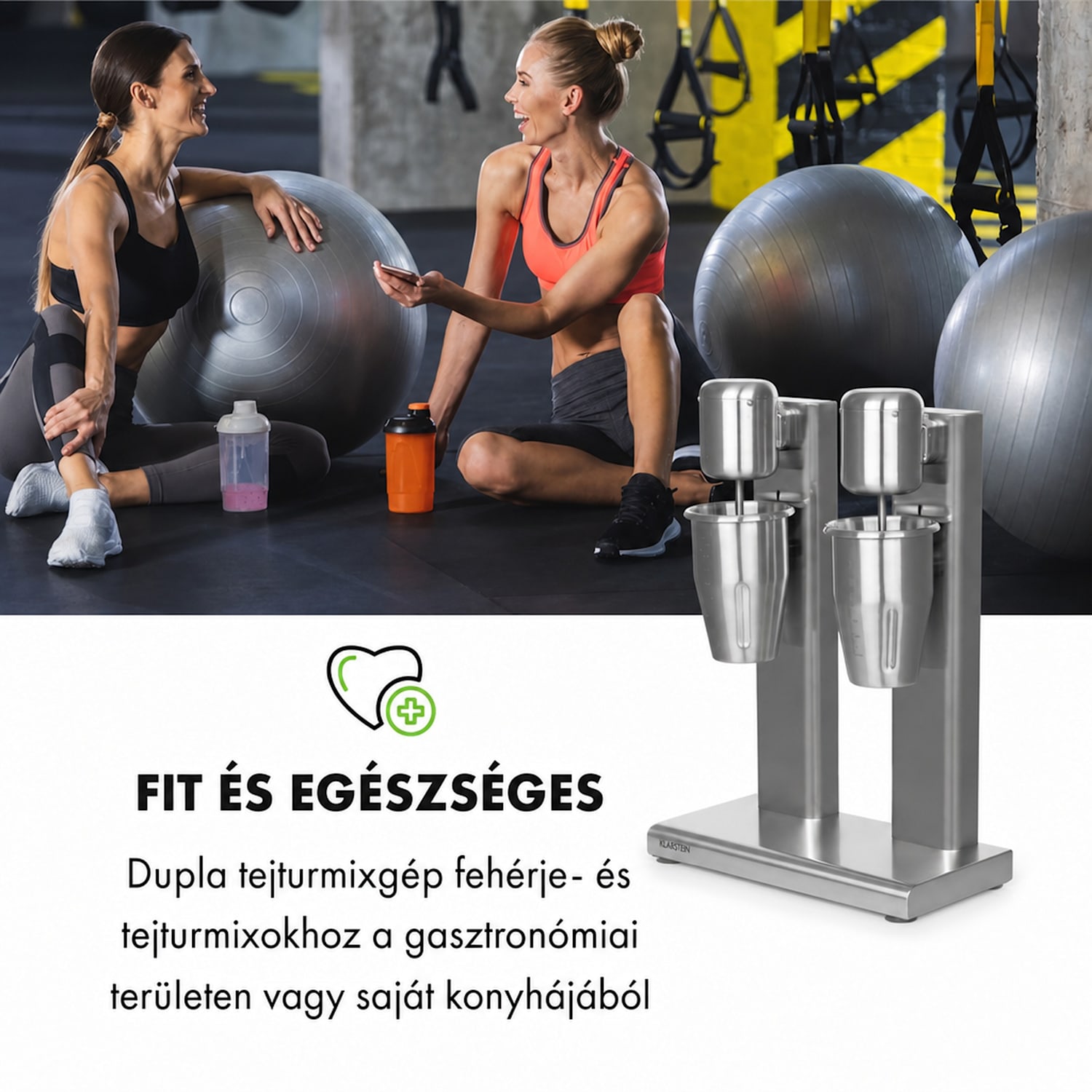 Kraftpaket II, dupla turmixgép tejes koktélokhoz, protein koktélok, 160 W, rozsdamentes acél 160 W