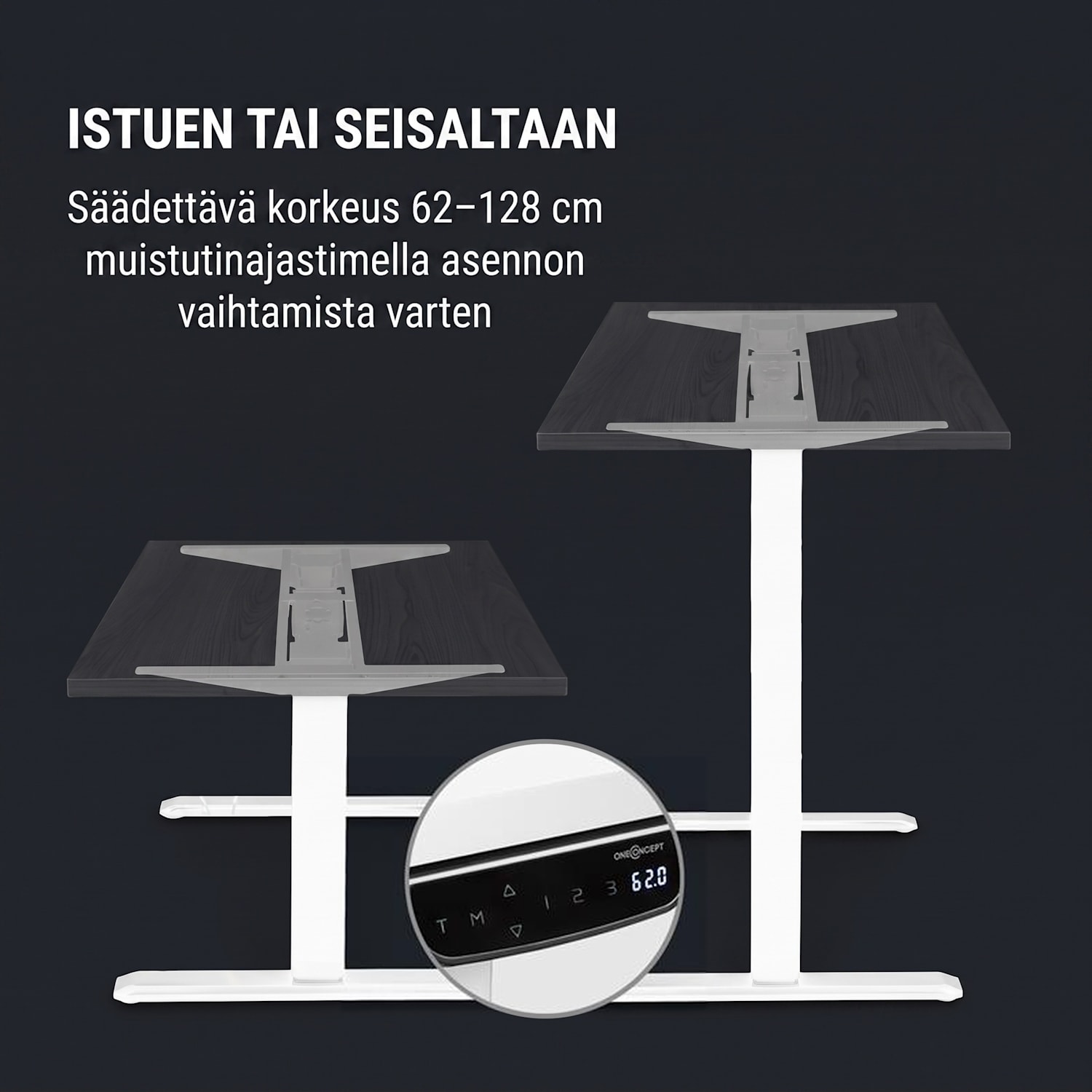 Multidesk Comfort -kirjoituspöytä korkeussäädettävä sähköinen valkoinen sähköinen ohjaus | Valkoinen