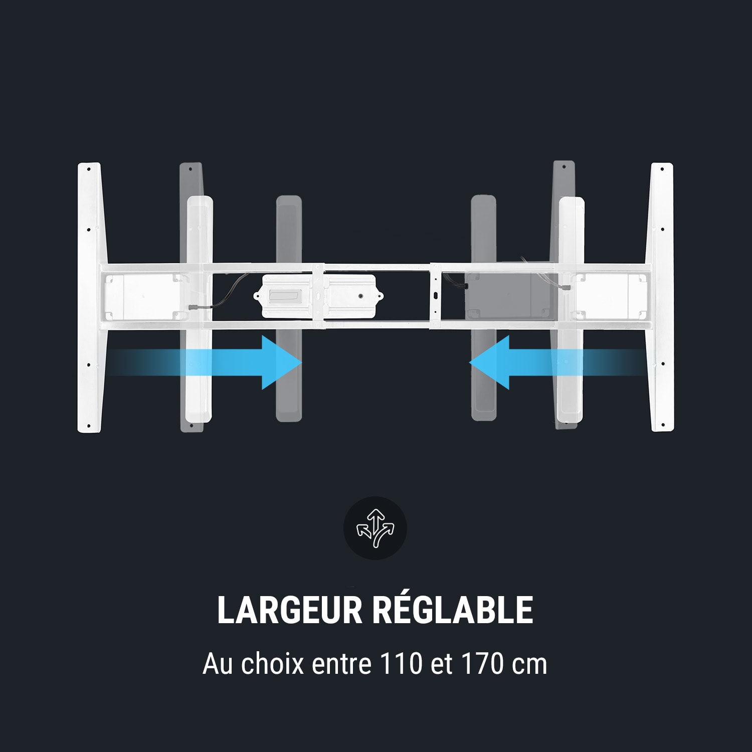 Multidesk Comfort Bureau électrique hauteur & largeur réglable Blanc Contrôle électrique | Blanc