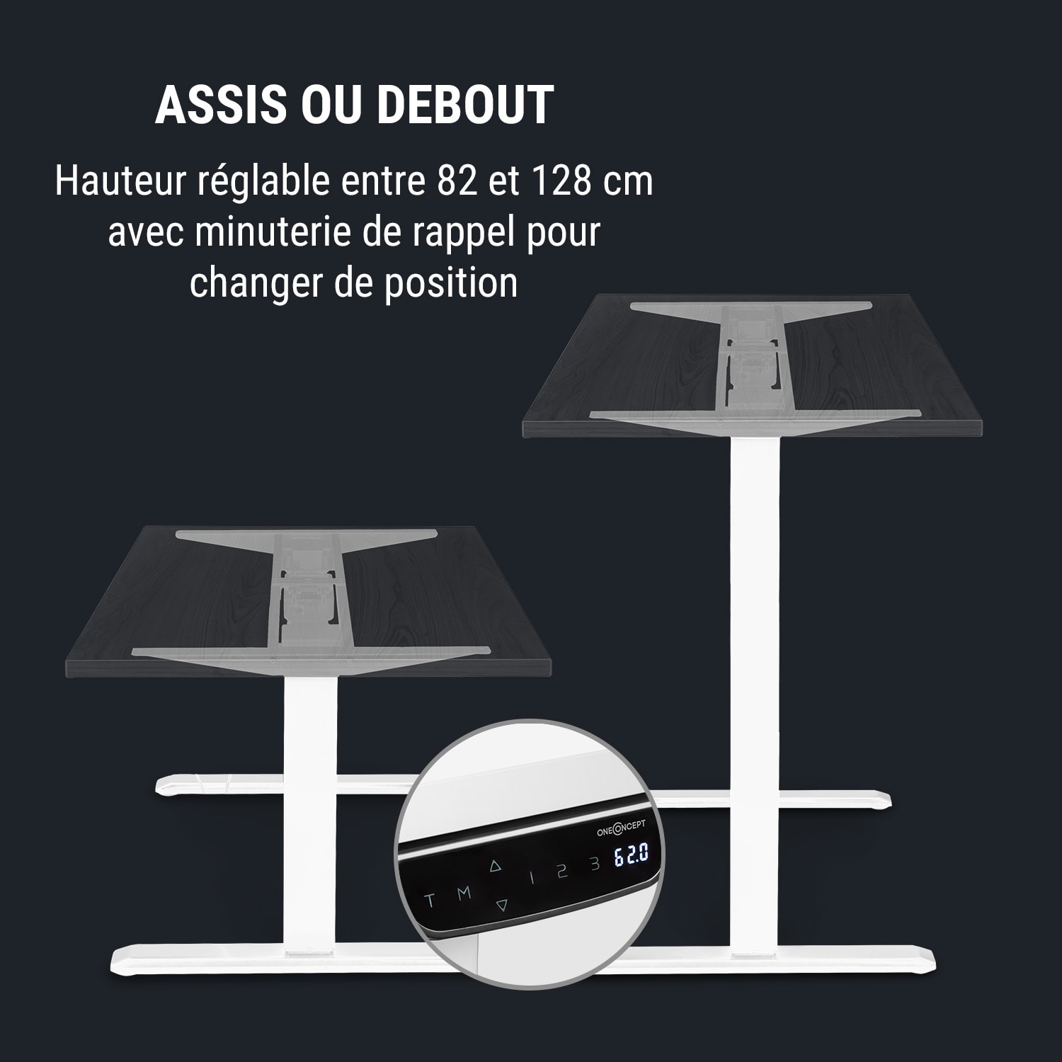 Multidesk Comfort Bureau électrique hauteur & largeur réglable Blanc Contrôle électrique | Blanc