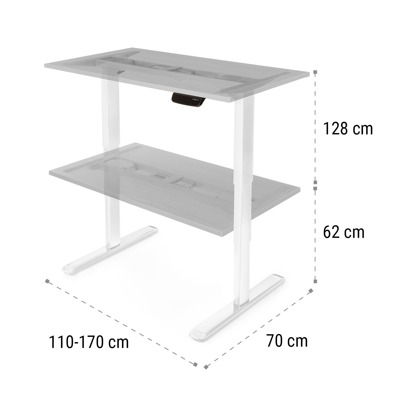 Multidesk Comfort, állítható magasságú íróasztal, elektromos, magasság 62 - 128 cm, fehér
