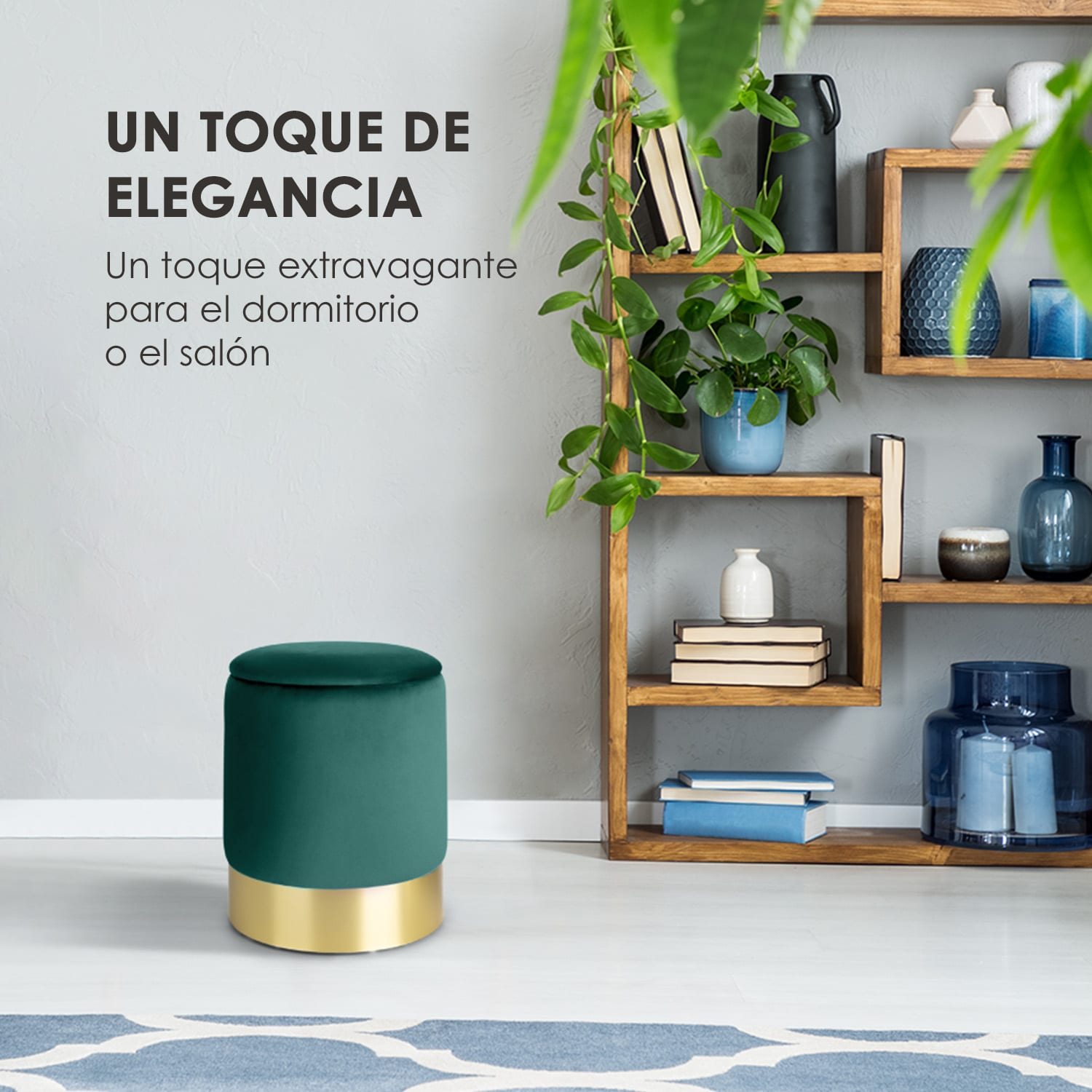 Gigi Taburete revestido de 38x31cm (AltoxØ) Compartimento interior Terciopelo Verde Verde