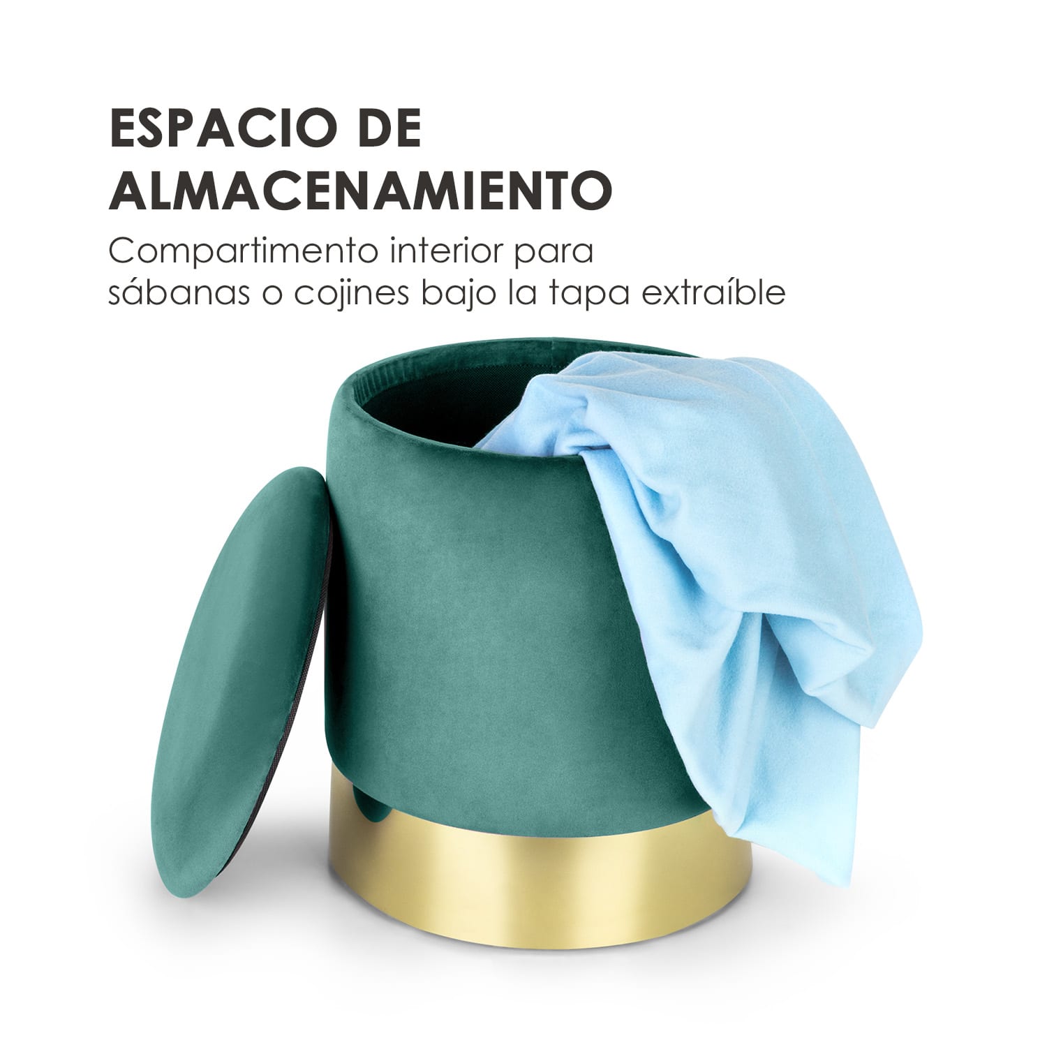 Gigi Taburete revestido de 38x31cm (AltoxØ) Compartimento interior Terciopelo Verde Verde