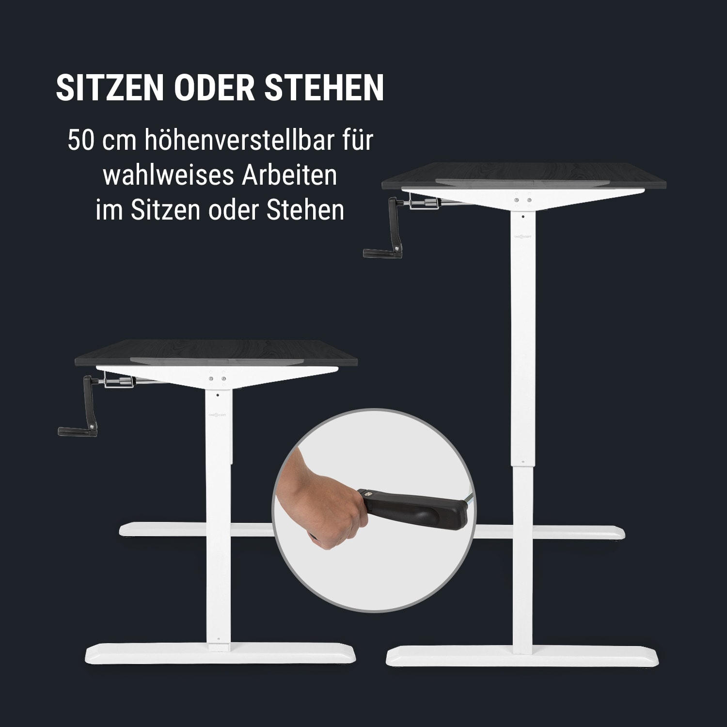 Multidesk höhenverstellbarer Schreibtisch manuell 73-123 cm Höhe weiß 