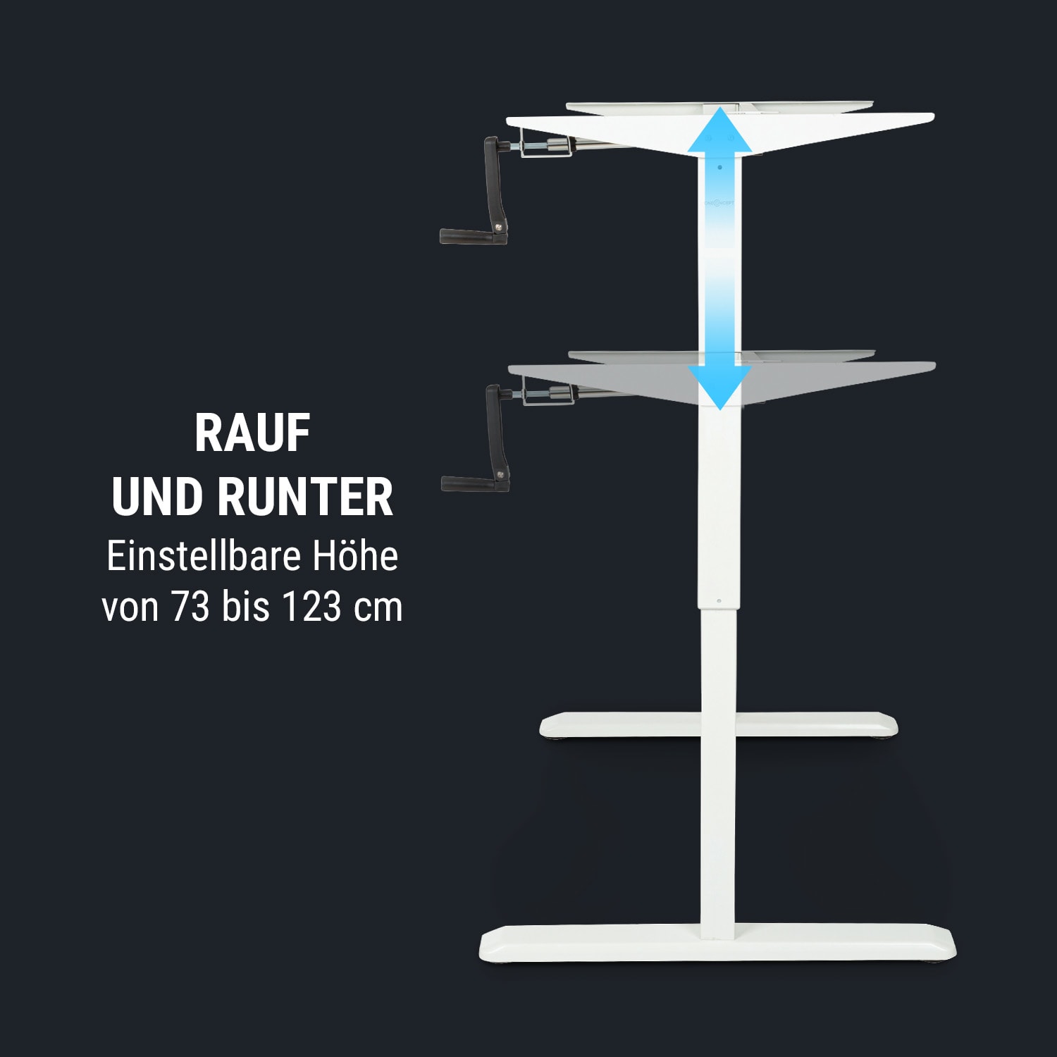 Multidesk höhenverstellbarer Schreibtisch manuell 73-123 cm Höhe weiß 