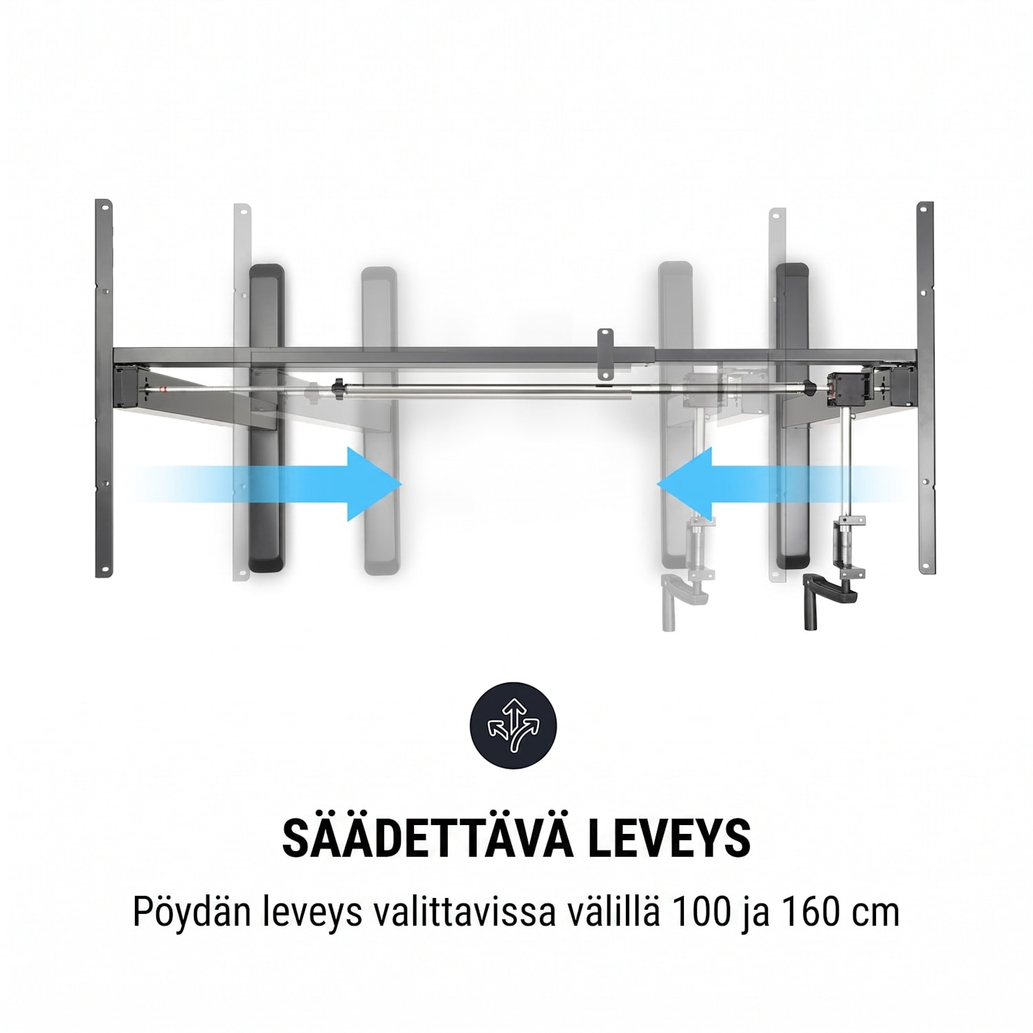 Multidesk -kirjoituspöytä korkeussäädettävä manuaalinen 73–123 cm musta manuaalinen ohjaus | Musta