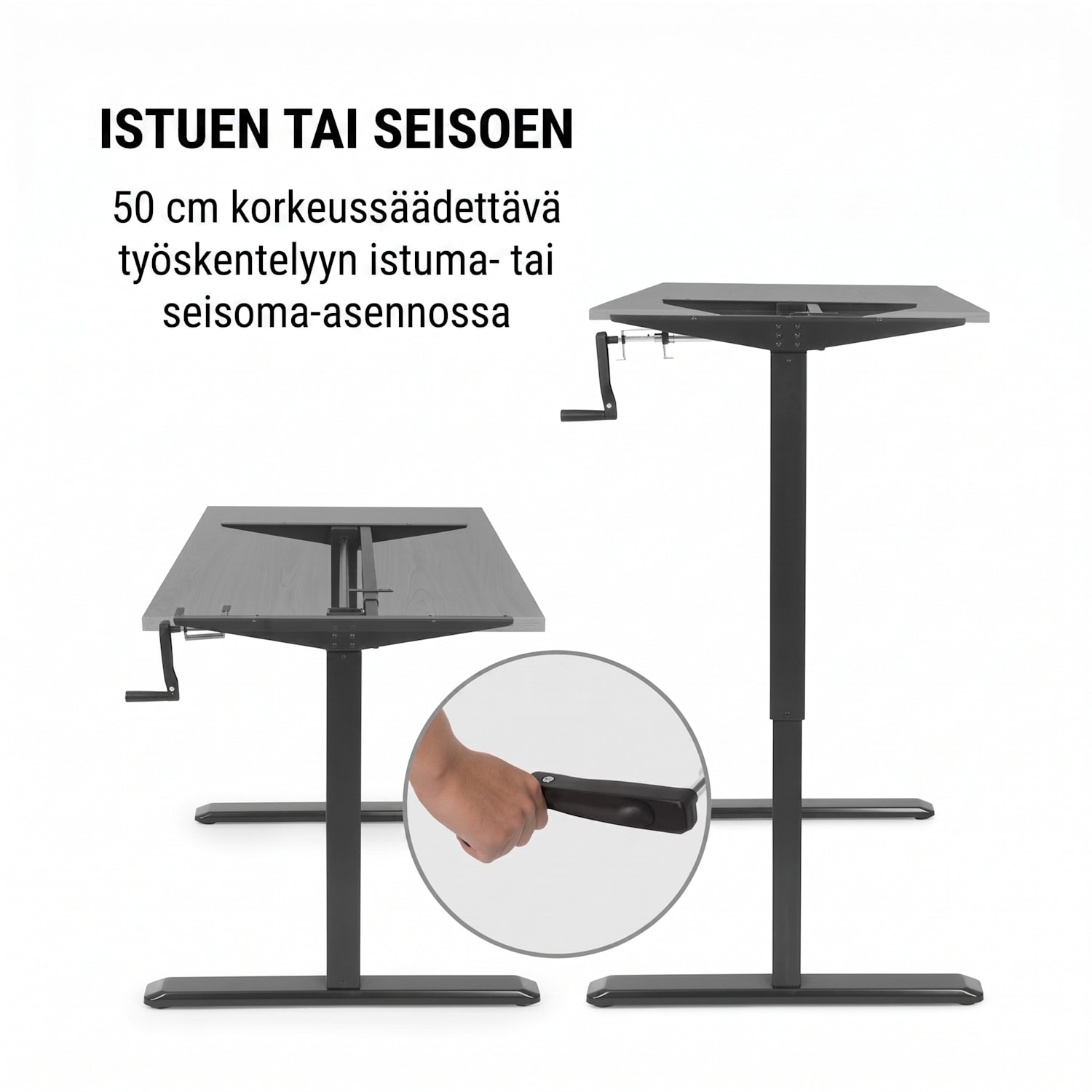 Multidesk -kirjoituspöytä korkeussäädettävä manuaalinen 73–123 cm musta manuaalinen ohjaus | Musta