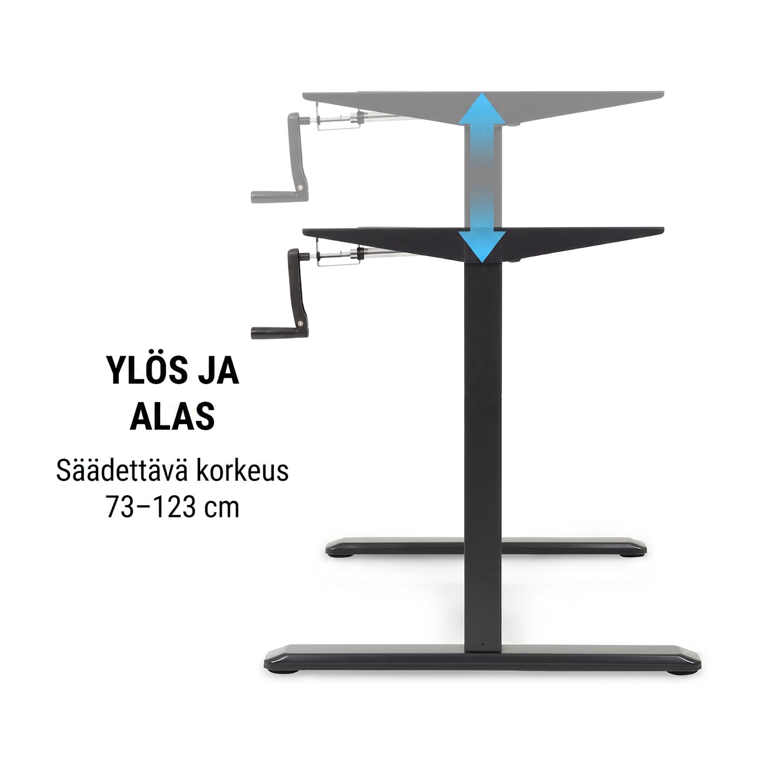 Multidesk -kirjoituspöytä korkeussäädettävä manuaalinen 73–123 cm musta manuaalinen ohjaus | Musta