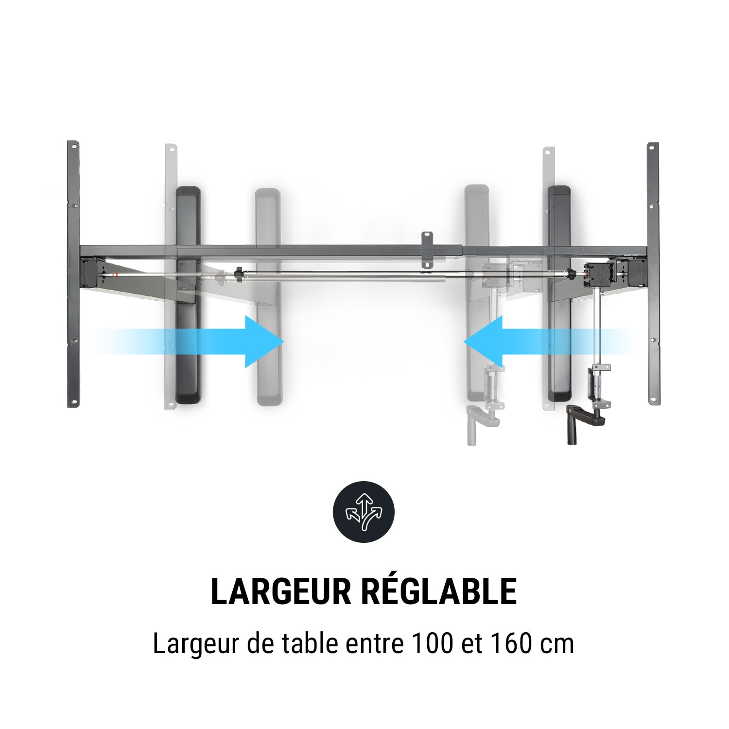 Multidesk Bureau réglable en hauteur (73-123cm) &  largeur acier noir