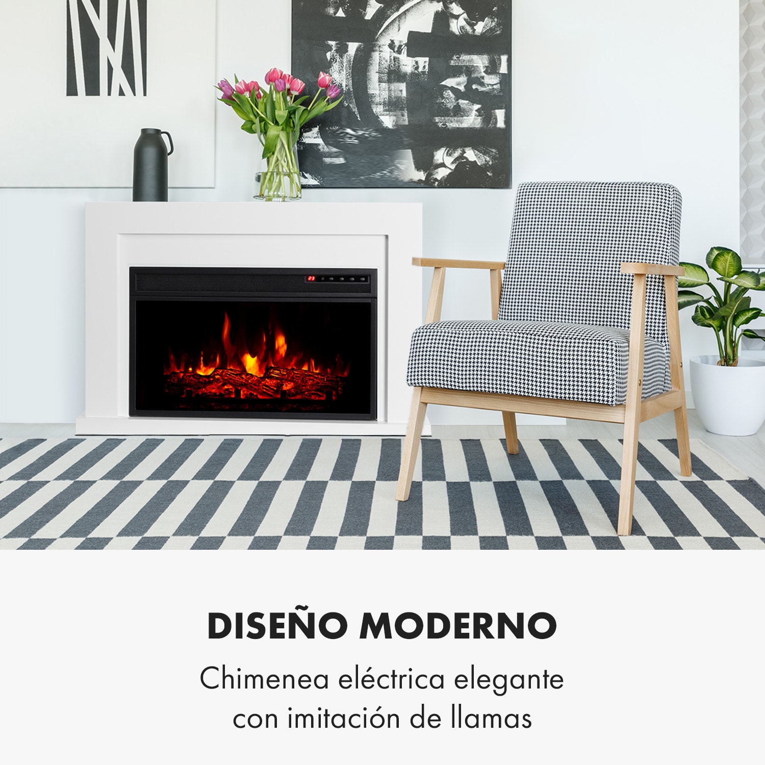 Blanca Chimenea eléctrica 1000/2000W LED 10-30 °C Temporizador semanal 