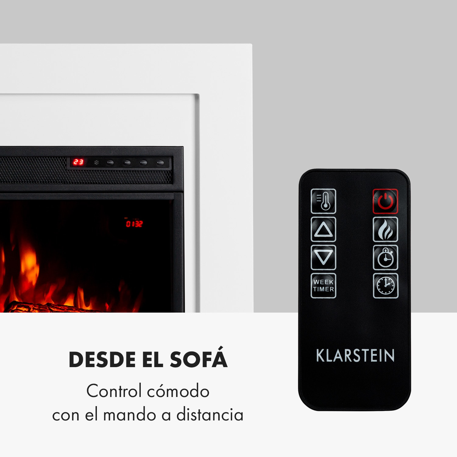 Blanca Chimenea eléctrica 1000/2000W LED 10-30 °C Temporizador semanal 