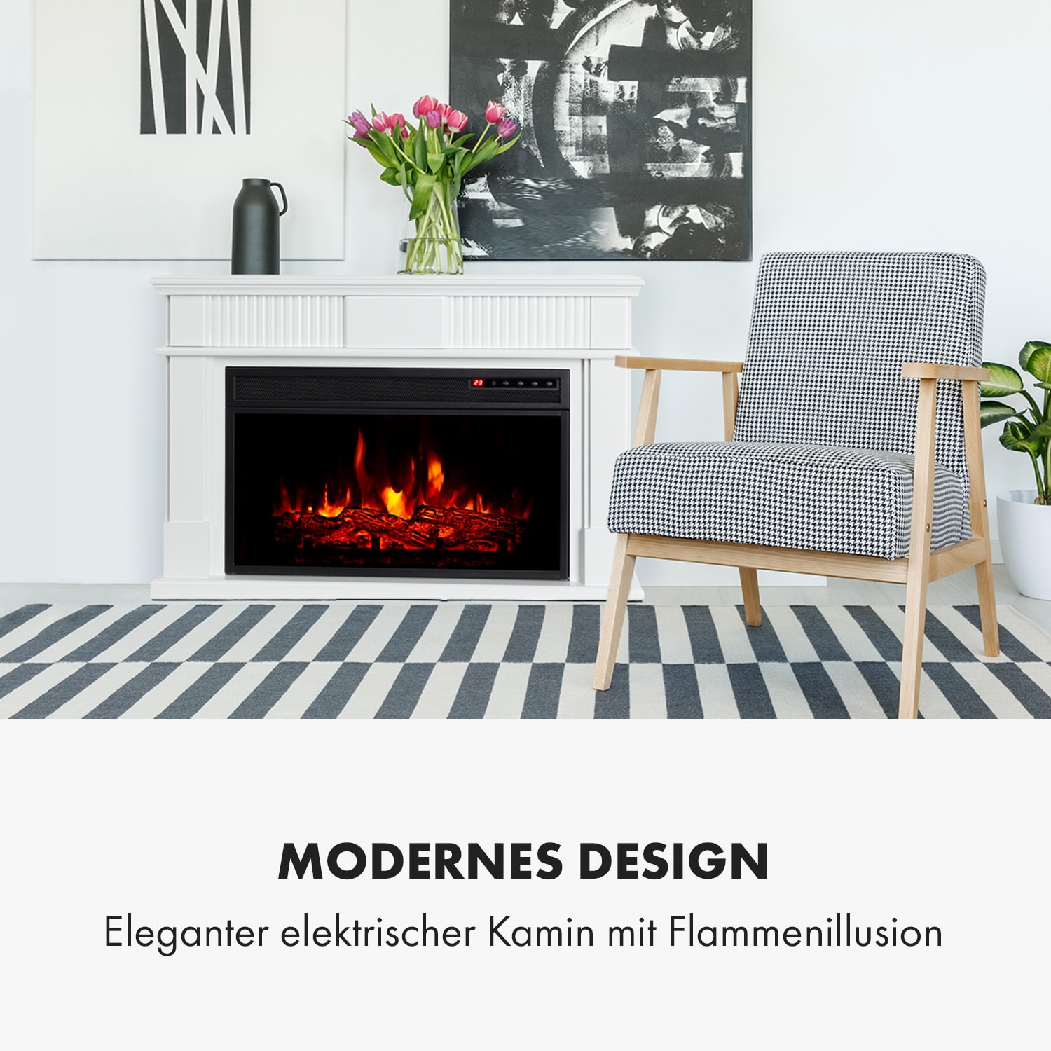 Bern Elektrischer Kamin 1000/2000W LED 10-30 °C Wochentimer 2000 W | Weiß