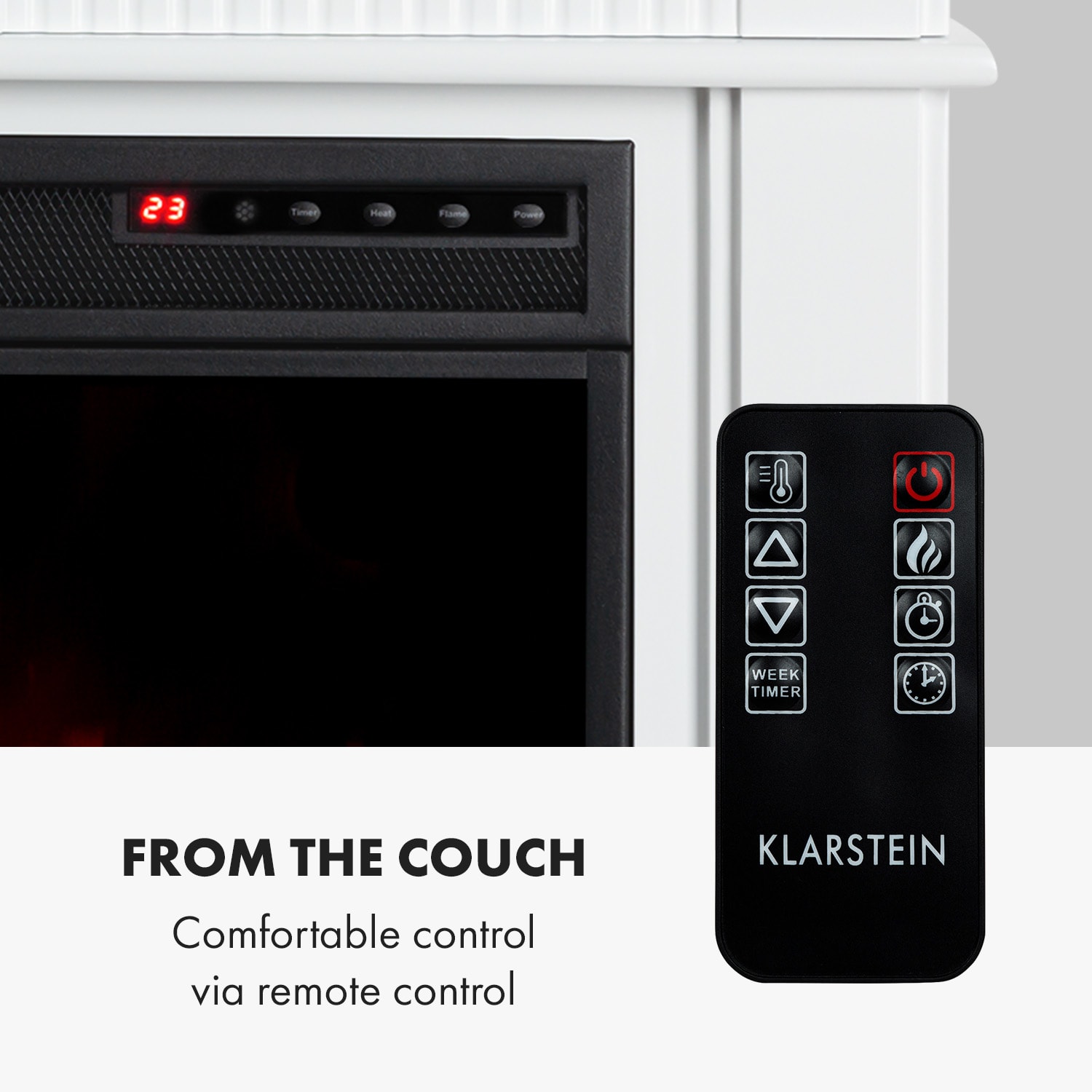 Lareira elétrica Bern 1000/2000W LED 10-30 °C Temporizador Semanal 2000 W | Branco