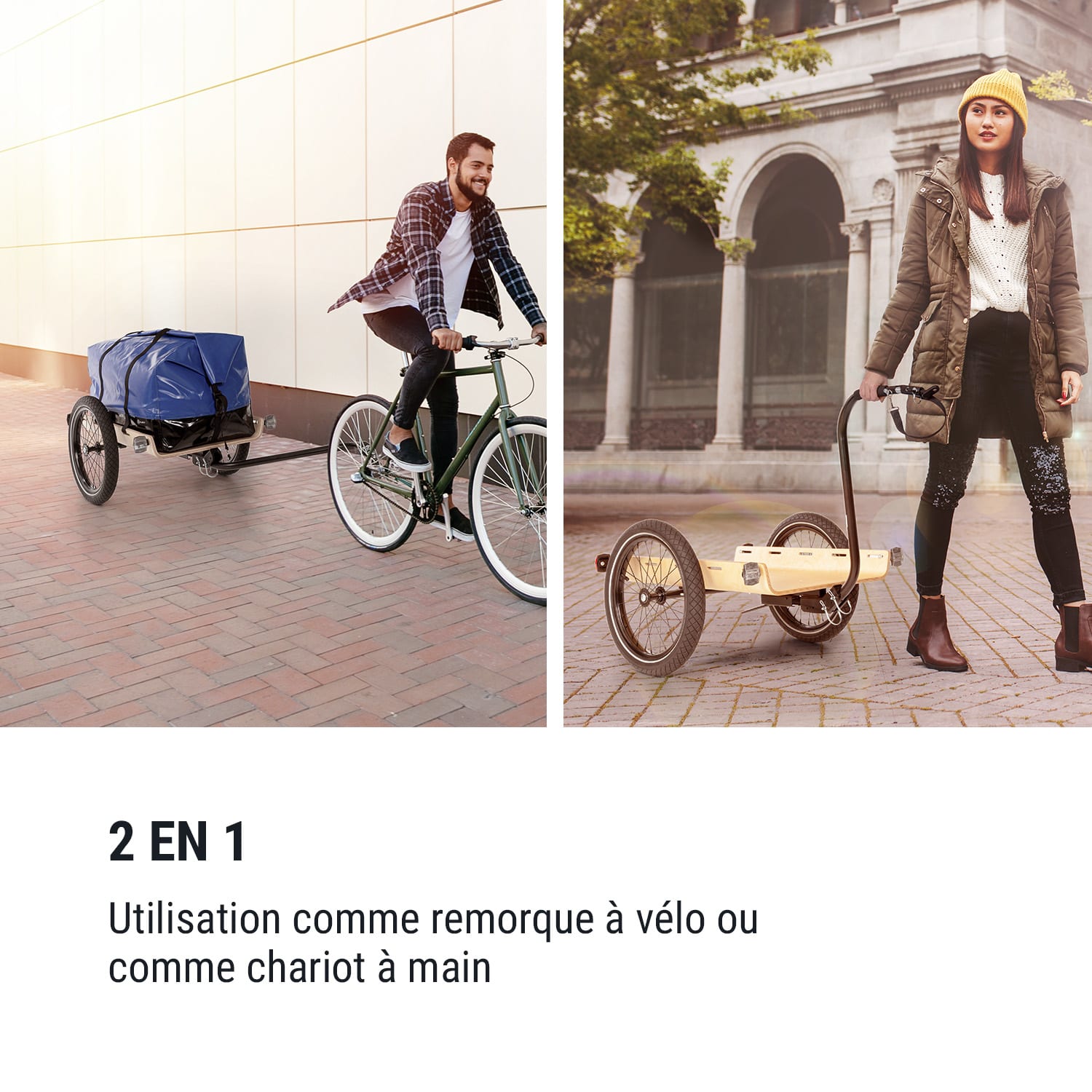 Companion Travel Remorque de vélo 40 kg - Pneus 16" - Noir & Bois Standard | Bouleau